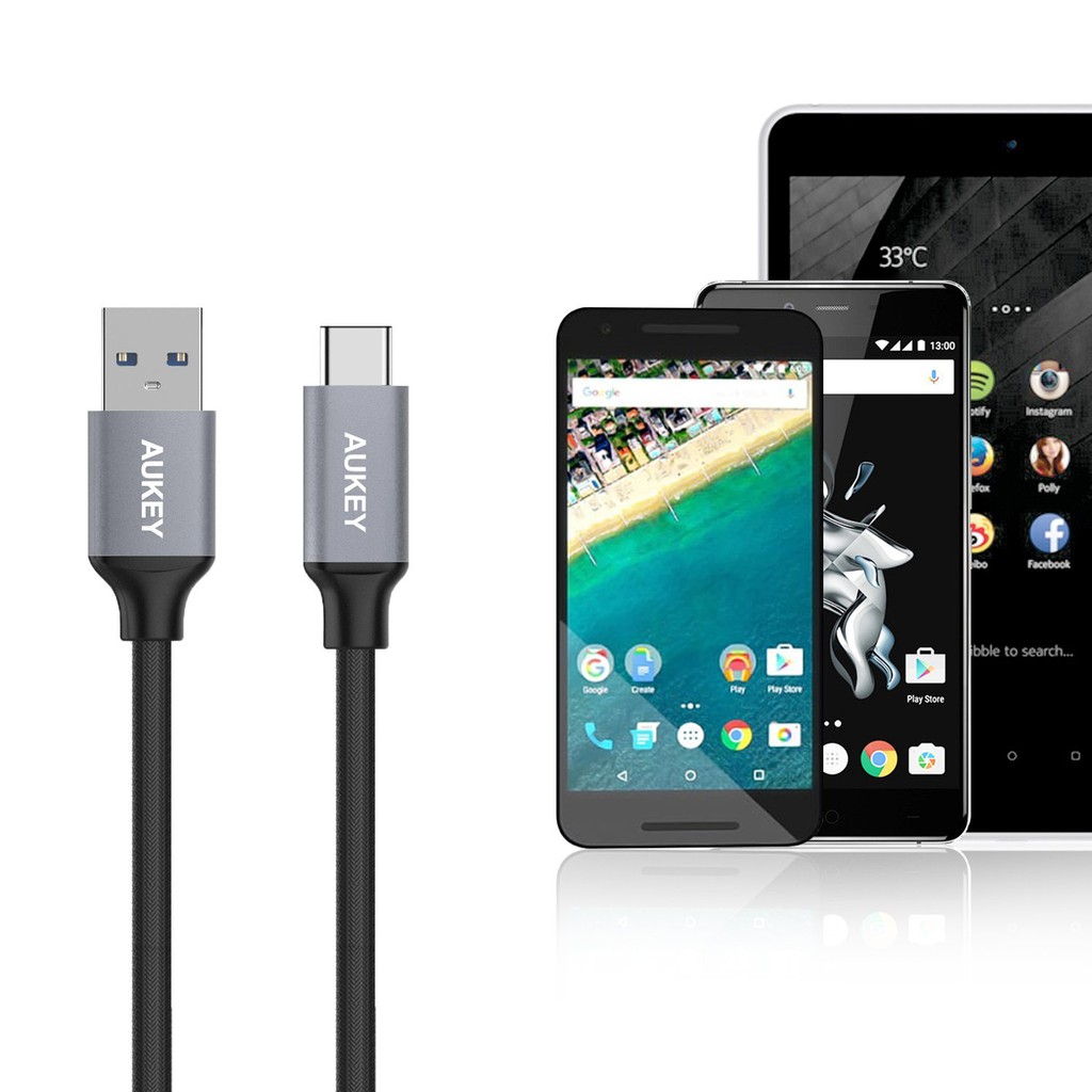 สายชาร์จ/ซิงค์ Aukey 6.6 ft. Nylon USB 3.0 Type-C to USB Type-A Cable ยาว 2 เมตร (CB-CD3)