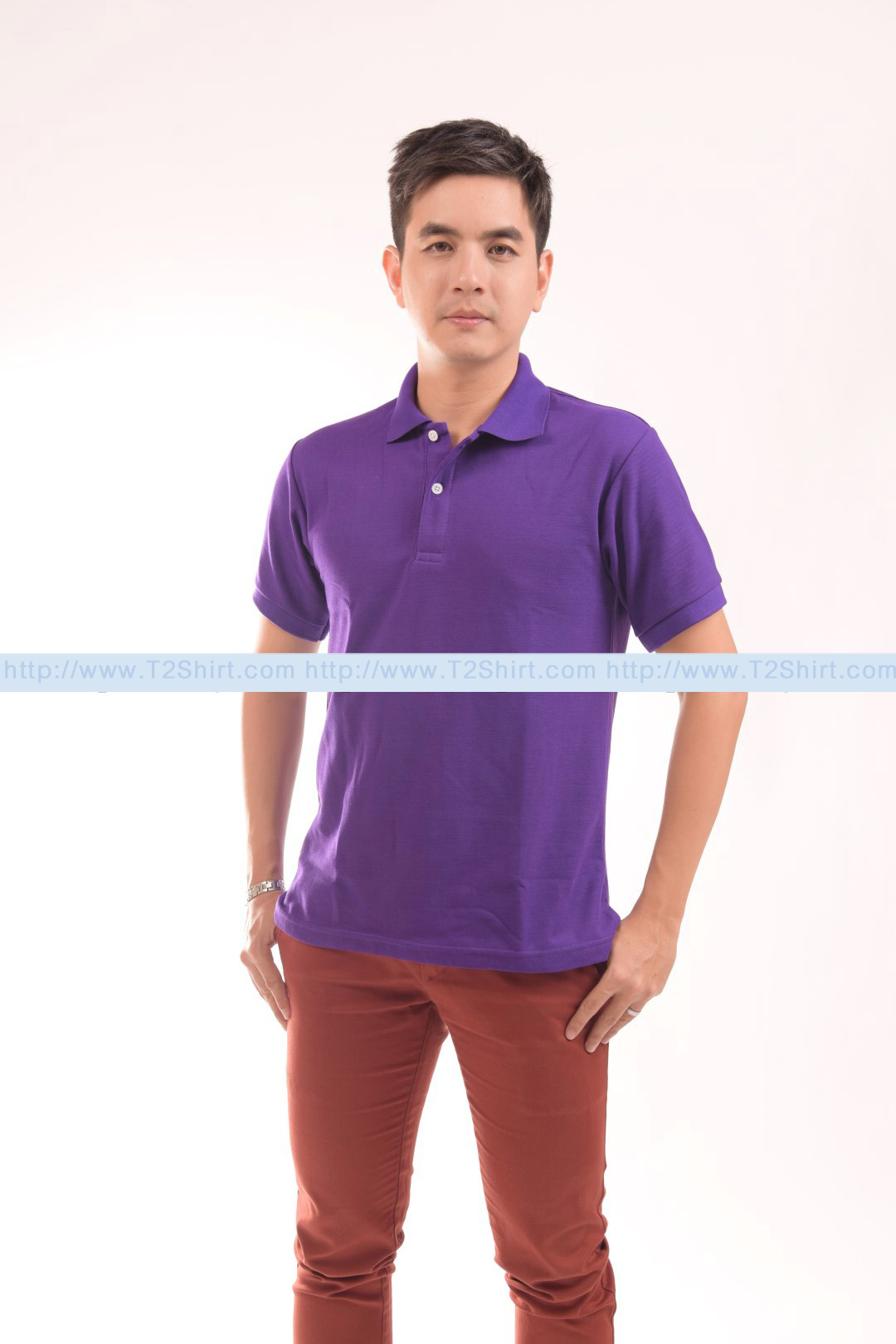 เสื้อโปโล TK แขนสั้น ทรงตรง สีม่วง Size S