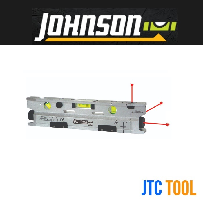 ระดับน้ำอลูมิเนียมฐานแม่เหล็กแบบเลเซอร์ 3จุด - 3-Beam Magnetic Torpedo Laser Level No.40-6184 [Brand: Johnson]