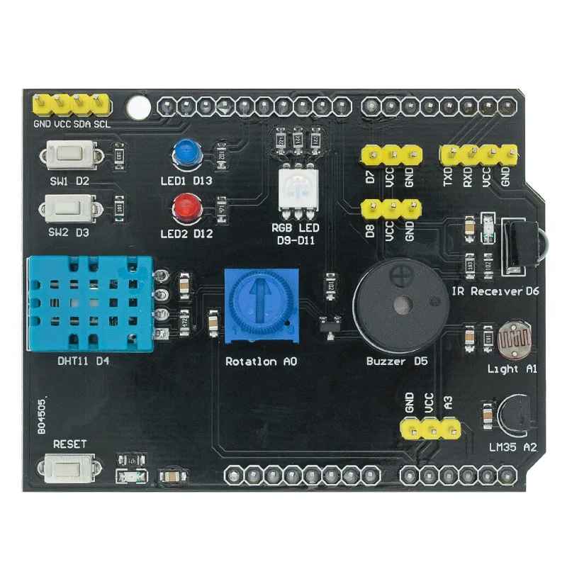 Arduino Easy Module Shield บอร์ดอเนกประสงค์ รวมเซนเซอร์พื้นฐาน สำหรับ Arduino Uno