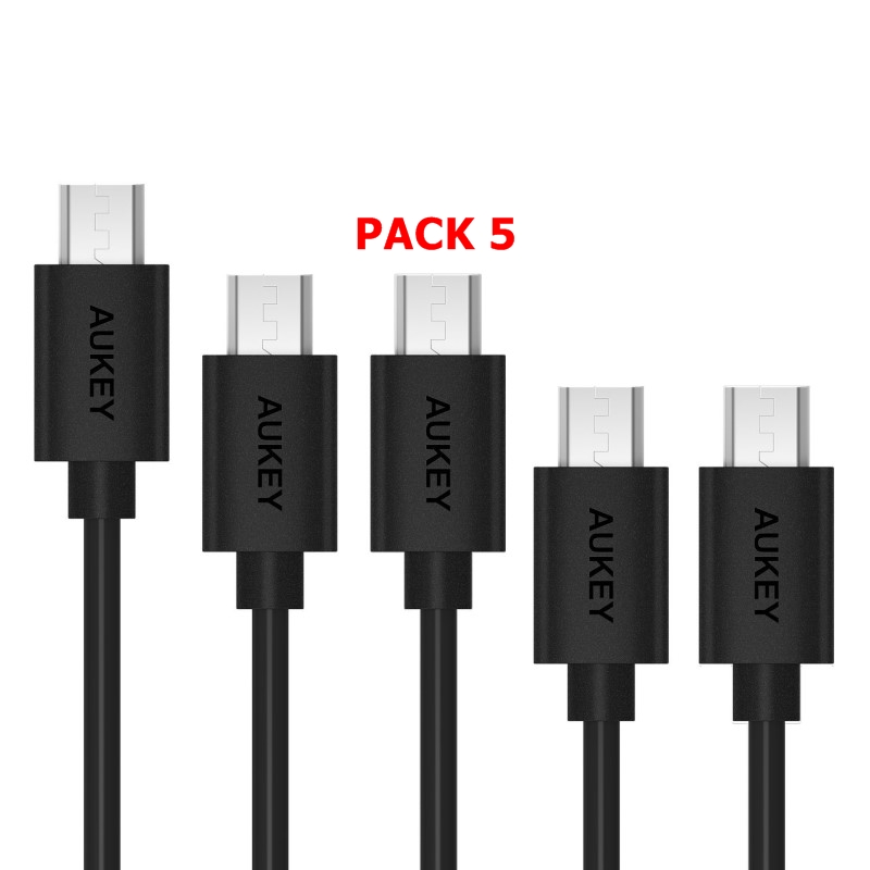 [Pack 5 เส้น] สายชาร์จ/ซิงค์ Aukey Micro USB 2.0 Data Sync Charge Cable (สีดำ) (CB-D5)