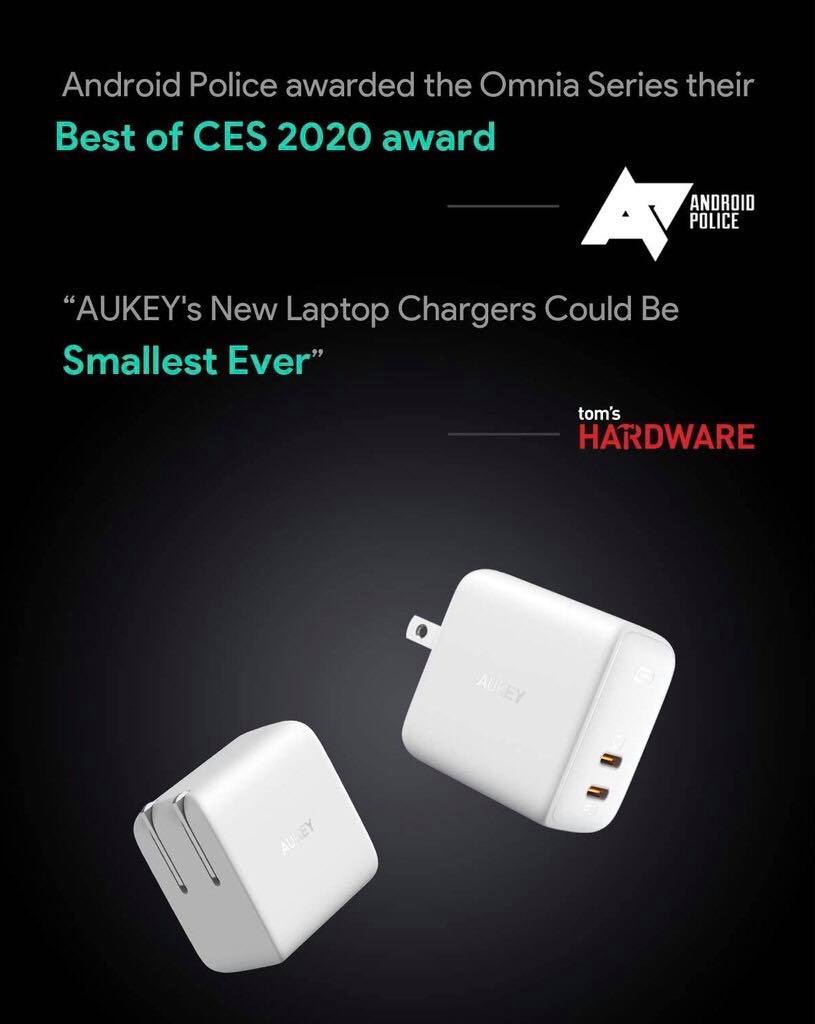 Adapter Aukey PA-B4-BLACK Omnia 65W Fast Charger PD Charger for iPhone 11 Pro Max,AirPods Pro,Galaxy S10, Switch รุ่น PA-B4