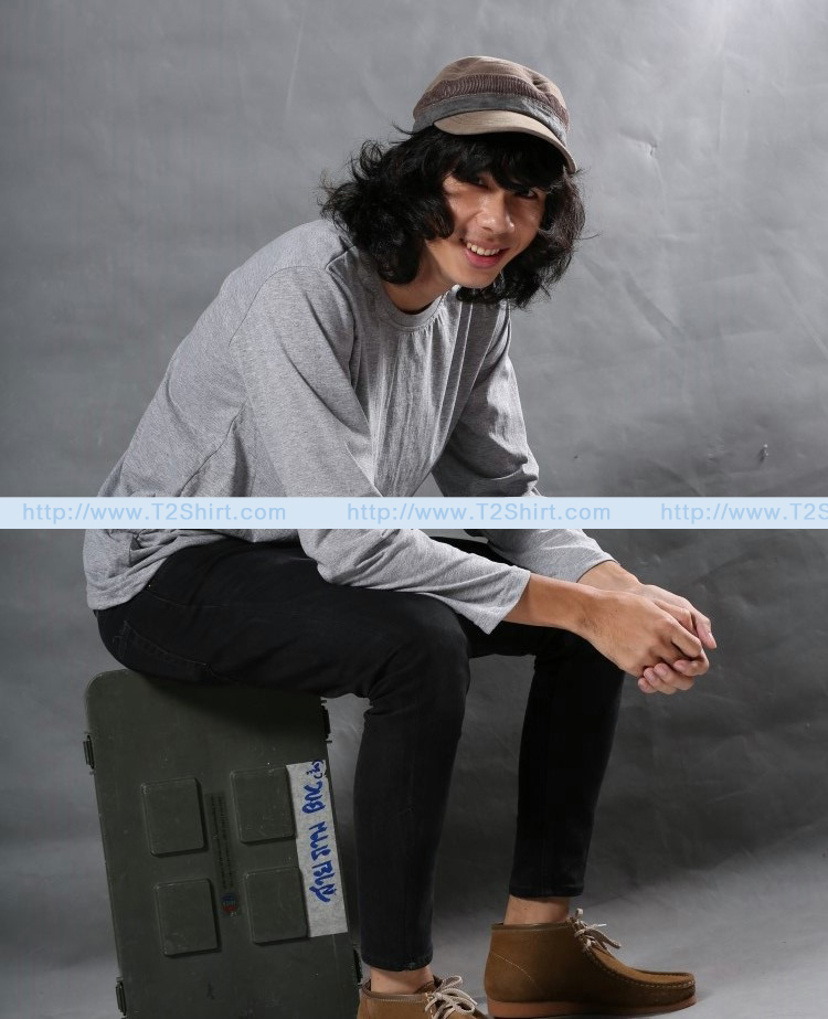 เสื้อยืด คอกลม แขนยาว สีเทาท็อปดาย Size 3XL
