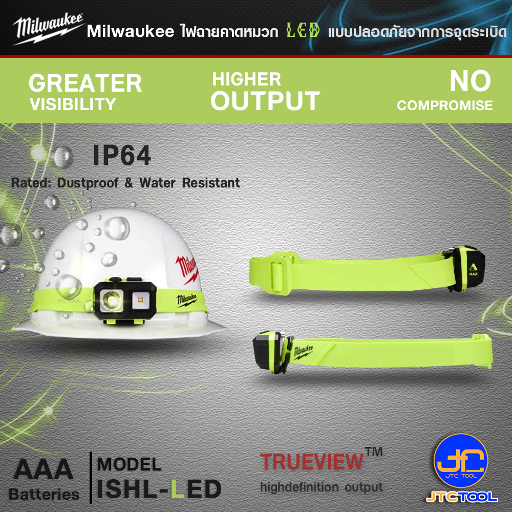 Milwaukee ไฟฉายคาดหมวก LED แบบปลอดภัยจากการจุดระเบิด รุ่นISHL-LED - INTRINSICALLY SAFE HEADLAMP