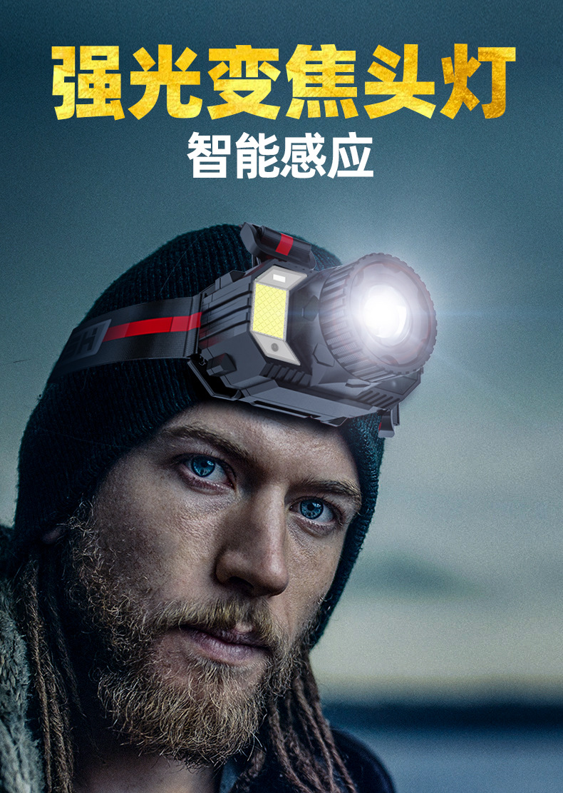 ไฟฉายคาดศีรษะแบบปรับขยายได้ มีหลอด 3 แบบ LED และ COB และ SMD หลอดสี แดง น้ำเงิน Strong Wolf TG-T009 ตัวไฟฉายสีดำ พร้อมอินฟราเรด แสงสีขาว