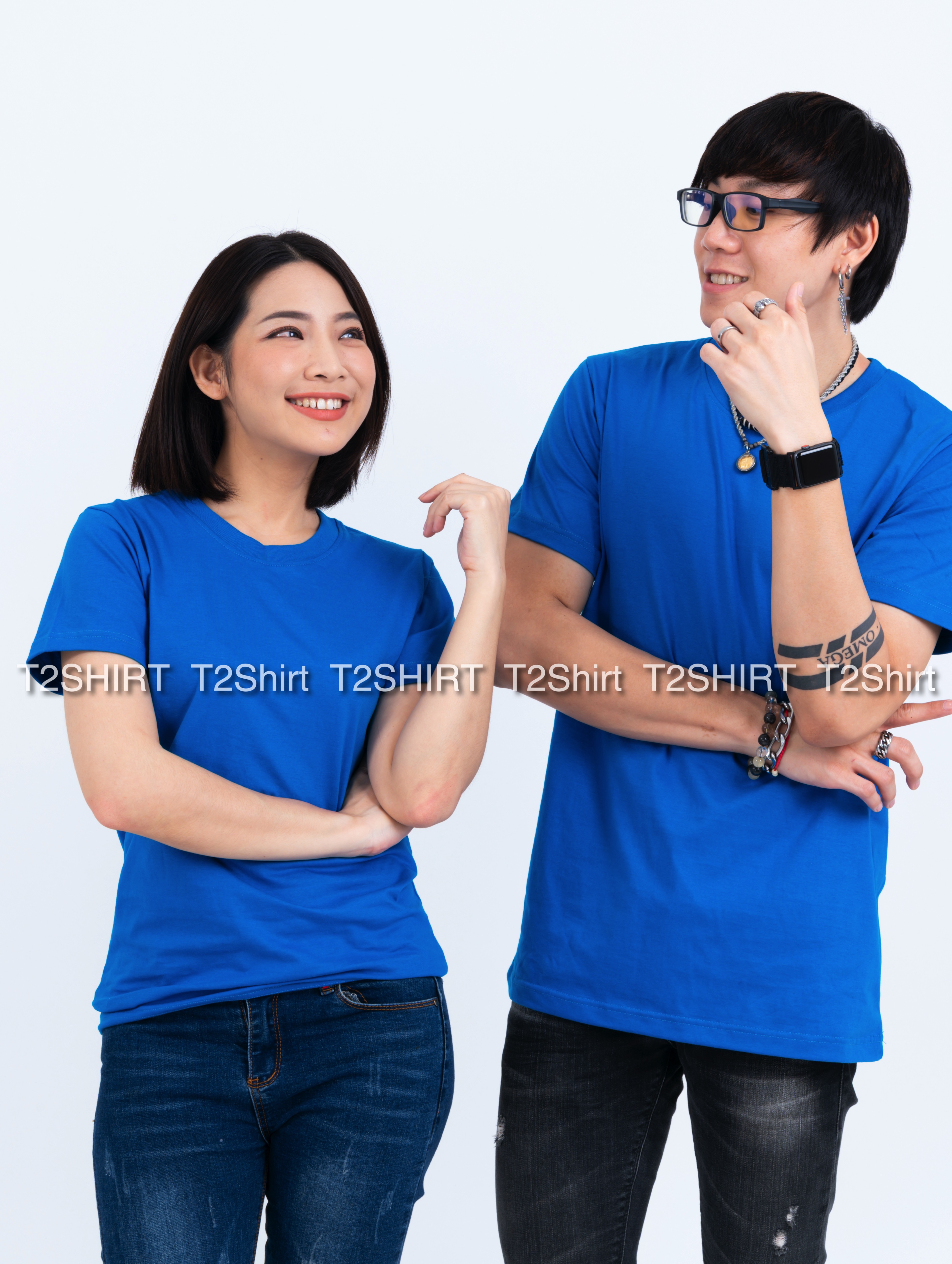 เสื้อยืด คอกลม แขนสั้น สีฟ้าทะเล Size 4XL