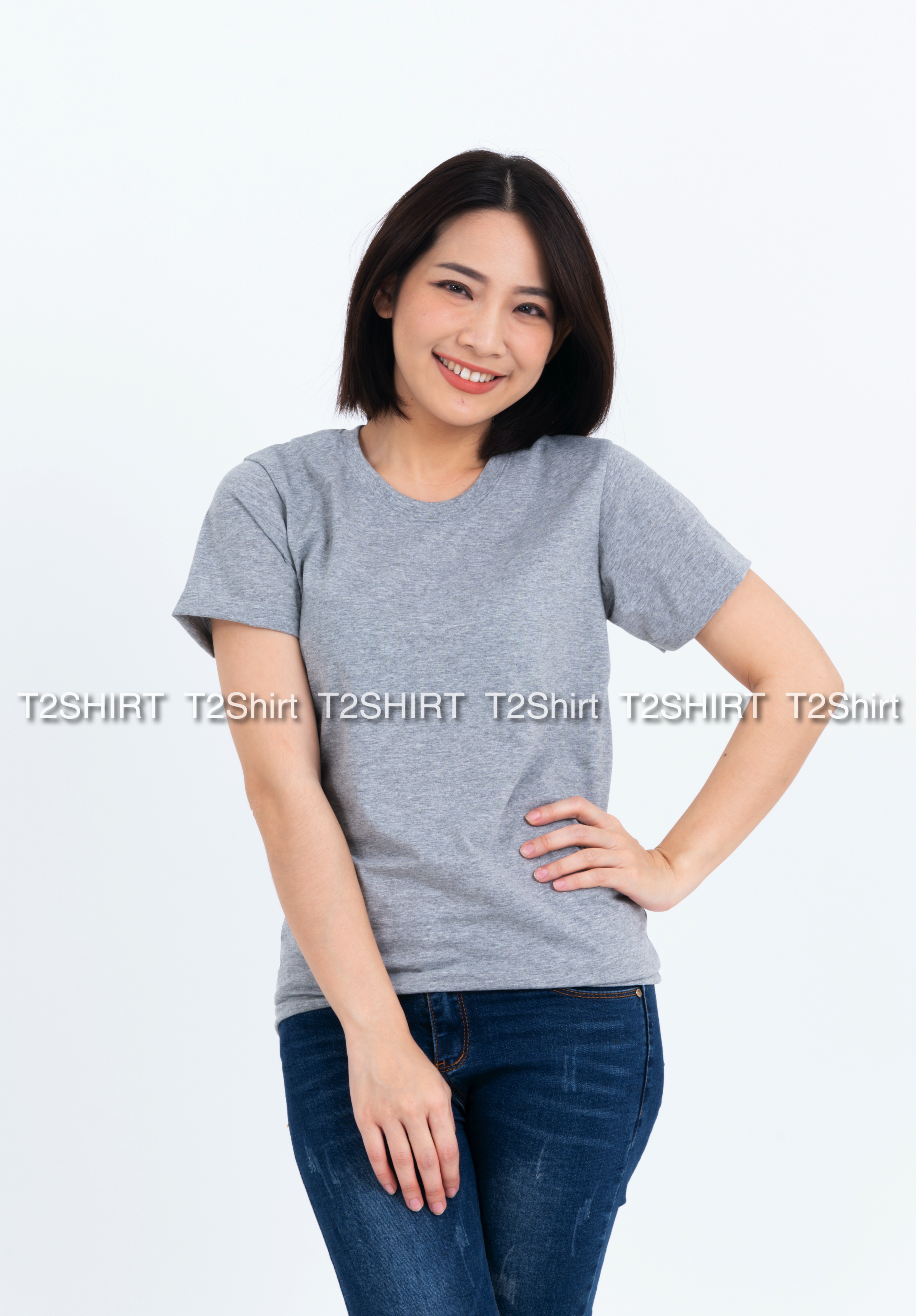 เสื้อยืด คอกลม แขนสั้น สีเทาท็อปดาย Size 3XL
