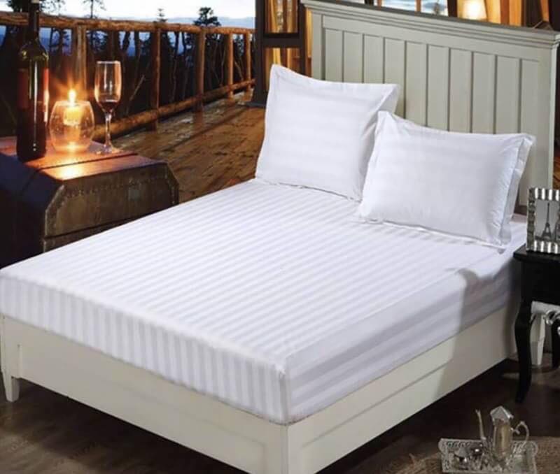 โปรลดราคา! ผ้าปูที่นอน สีพื้นลายริ้ว 5, 6 ฟุต 5 ชิ้น งานโรงแรมเกรด 4 ดาว ส่งด่วน ฟรี!