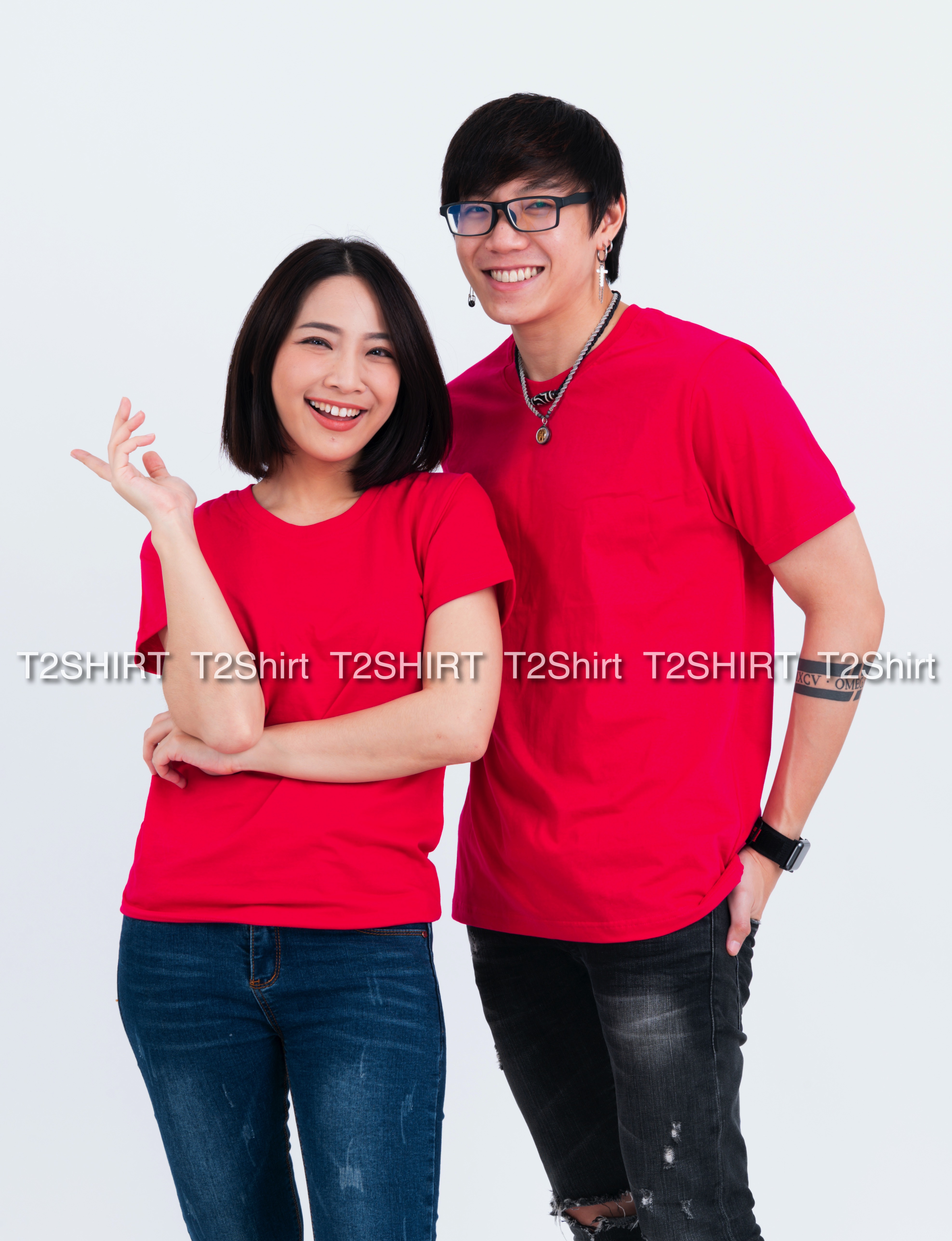 เสื้อยืด คอกลม แขนสั้น สีชมพูบานเย็น Size 4XL