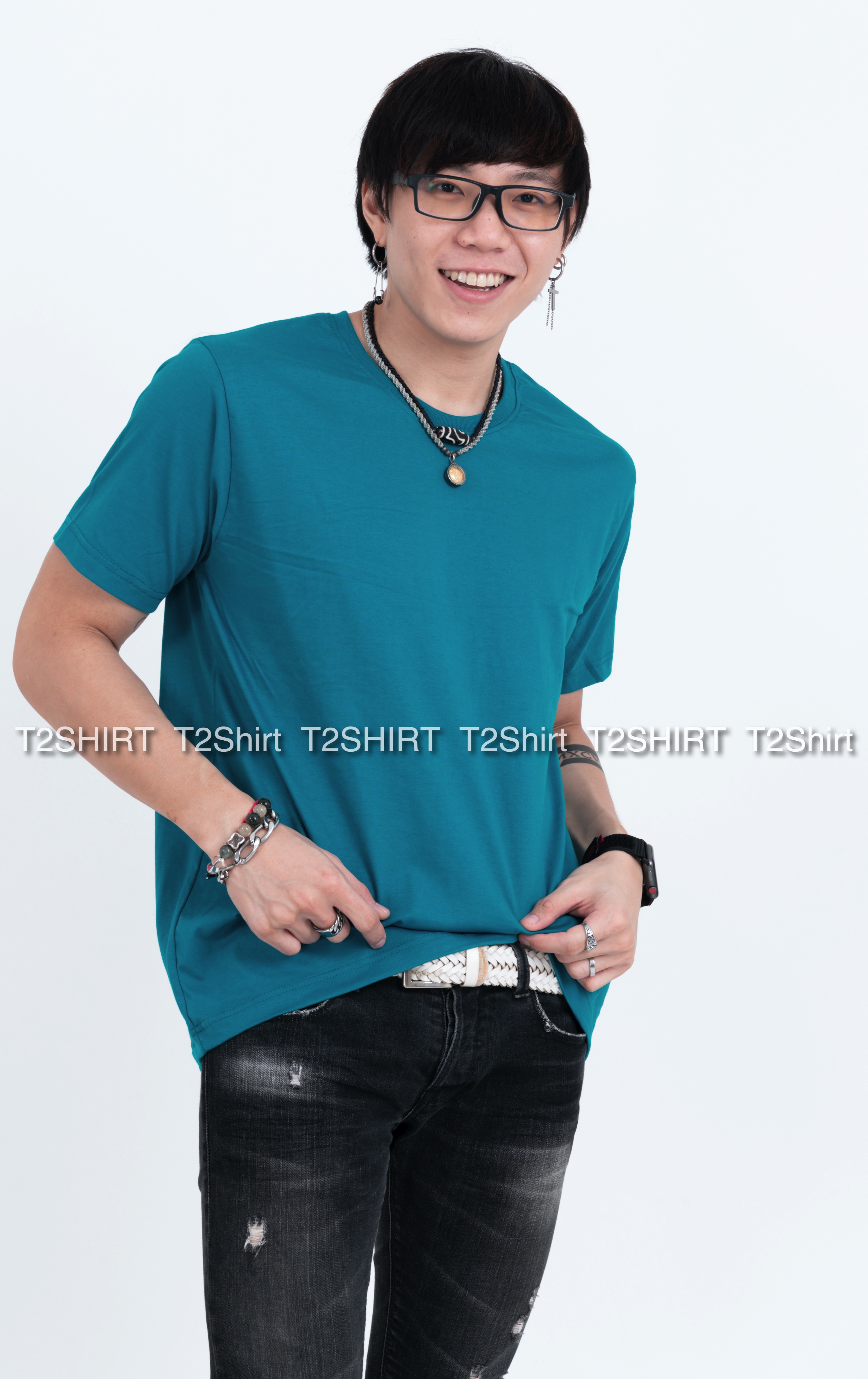เสื้อยืด คอกลม แขนสั้น สีเขียวหยก Size 2XL