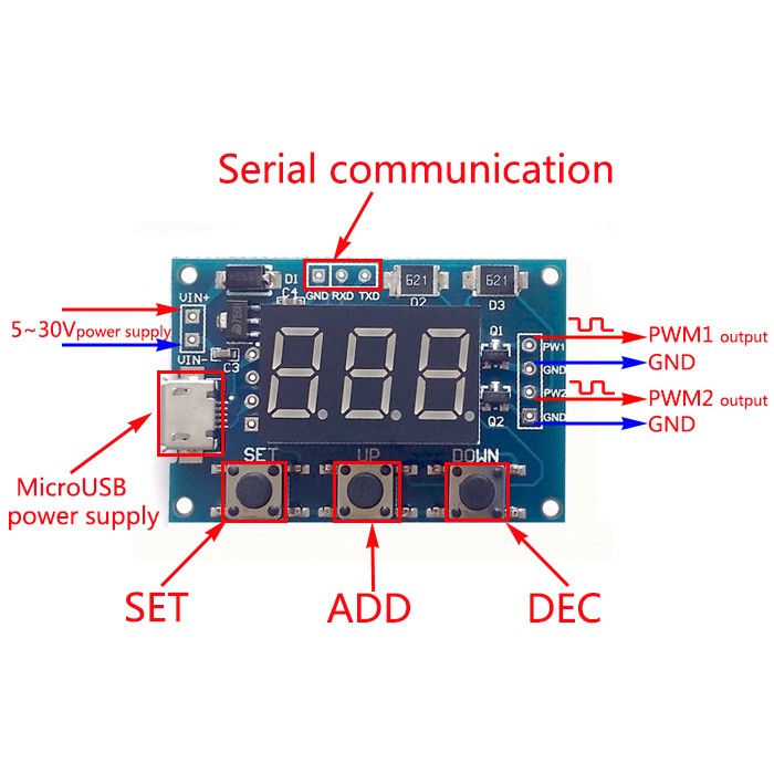 2 Channel Square Wave PWM Pulse Frequency Duty Cycle Adjustable Module เครื่องกำเนิดความถี่