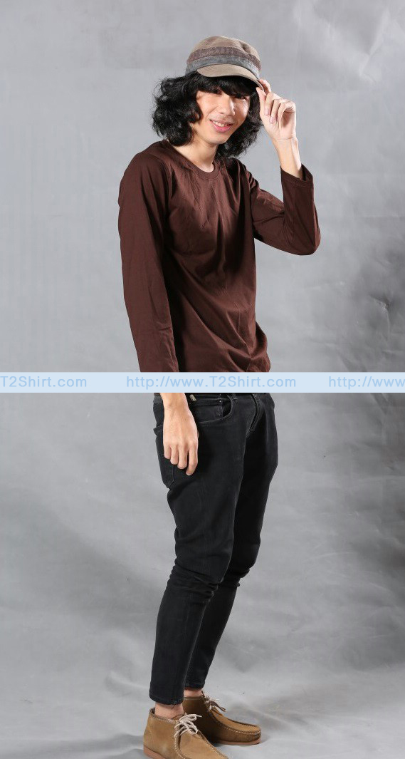 เสื้อยืด คอกลม แขนยาว สีน้ำตาล Size 3XL