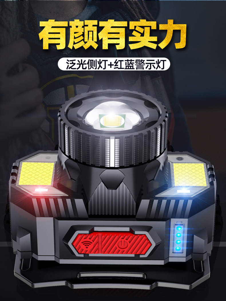 ไฟฉายคาดศีรษะแบบปรับขยายได้ มีหลอด 3 แบบ LED และ COB และ SMD หลอดสี แดง น้ำเงิน Strong Wolf TG-T009 ตัวไฟฉายสีดำ พร้อมอินฟราเรด แสงสีขาว