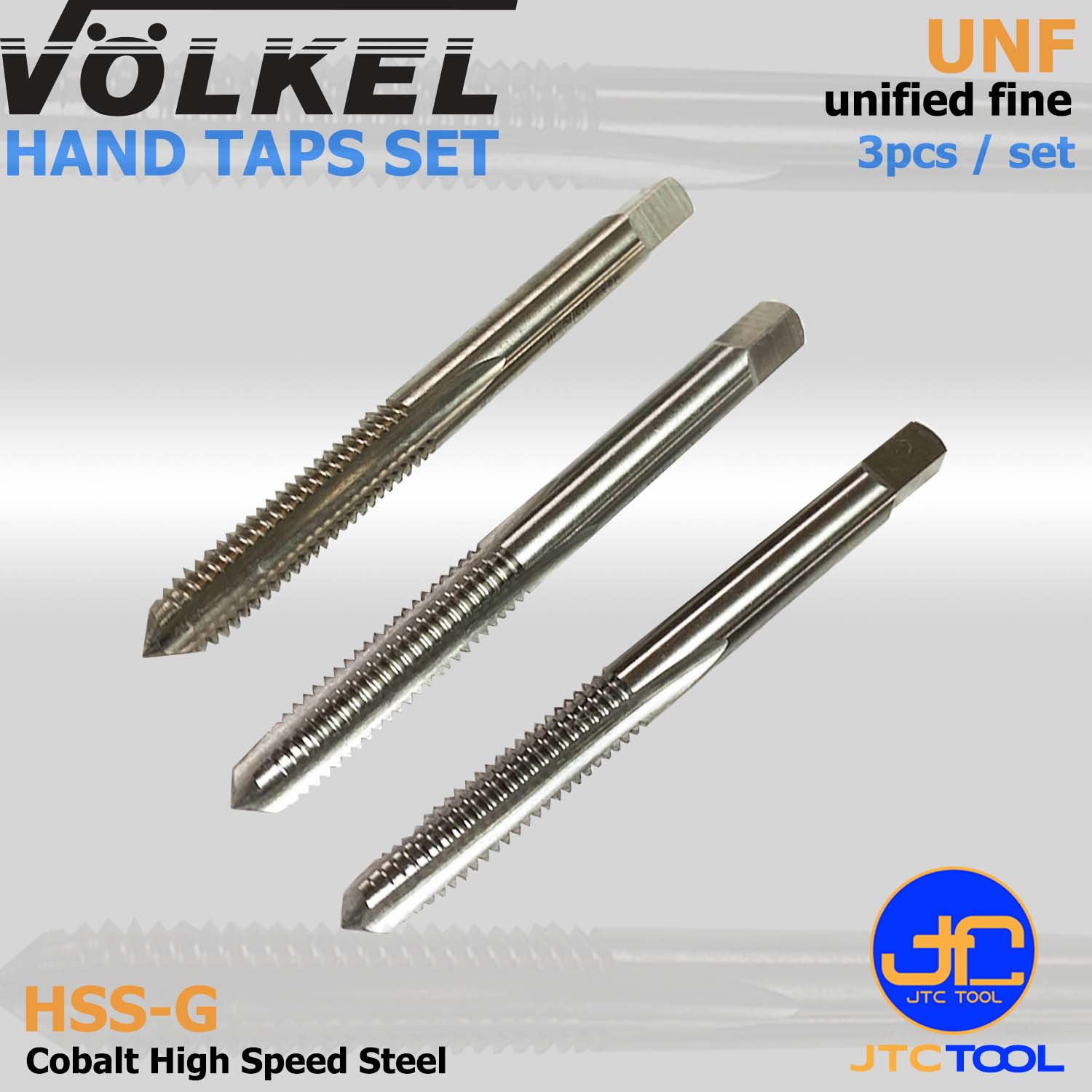 ชุดดอกต๊าปมือไฮสปีดโคบอลหน่วยนิ้ว(UNF) 3ชิ้น/ชุด - HSS-G Hand Taps Unified Fine Thread (UNF) 3pcs./set [Brand: Volkel]