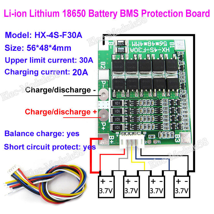 14.8V 16.8V 30A 4S Lithium Li-ion LiPo Polymer Battery BMS PCB System Balance บอร์ดชาร์ท ควบคุม แบตเตอรี่