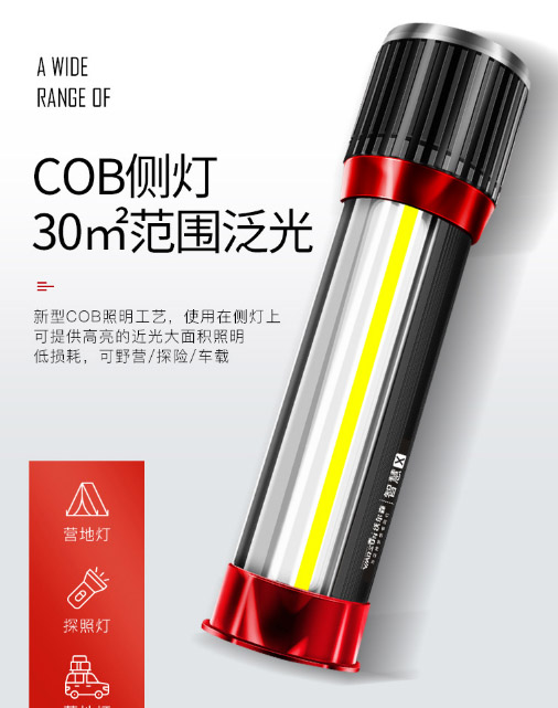 ไฟฉายเอนกประสงค์ แบบขยายได้ พร้อมไฟด้านข้าง COB Warsun Wisdom X