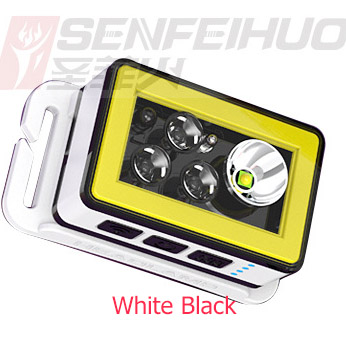 ไฟฉายคาดศีรษะแบบมีไฟ 3 สี แดง น้ำเงิน เขียว และแสงขาวปกติ และมี COB มีอินฟราเรด Santafe Fire T81 ตัวไฟฉายสีดำ ขาว