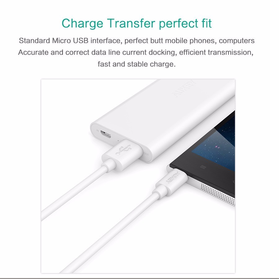 สายชาร์จ/ซิงค์ Aukey 6.6 ft. Micro USB 2.0 Data Sync Charge Cable ยาว 2 เมตร (สีขาว) (CB-D9)
