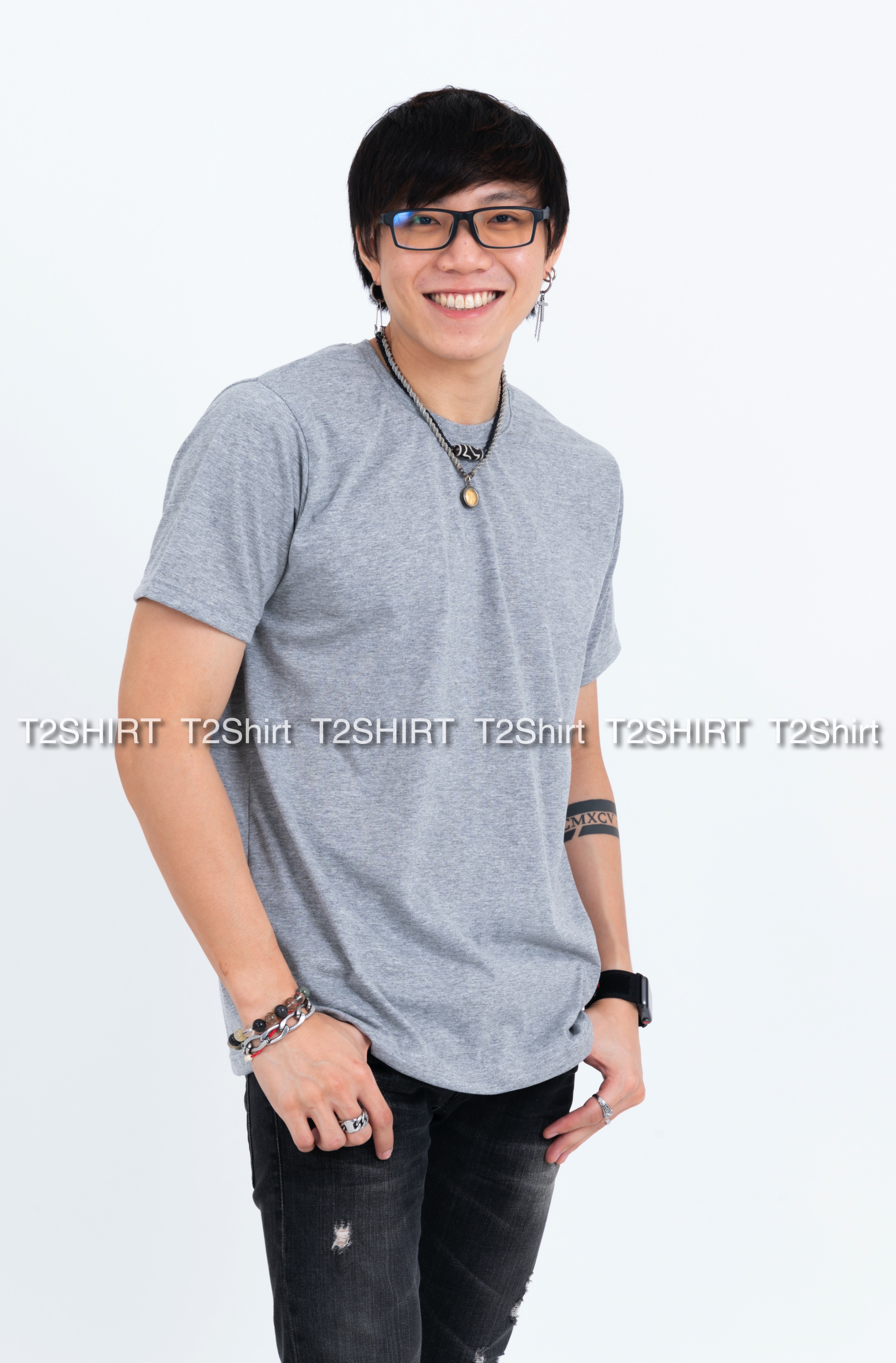 เสื้อยืด คอกลม แขนสั้น สีเทาท็อปดาย Size 4XL
