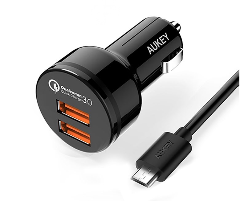 ที่ชาร์จในรถ Aukey 2-Port USB Car Charger with PowerAll (QC 3.0 + QC 2.0 + AIPower) + แถมสาย Aukey USB (CC-T8)