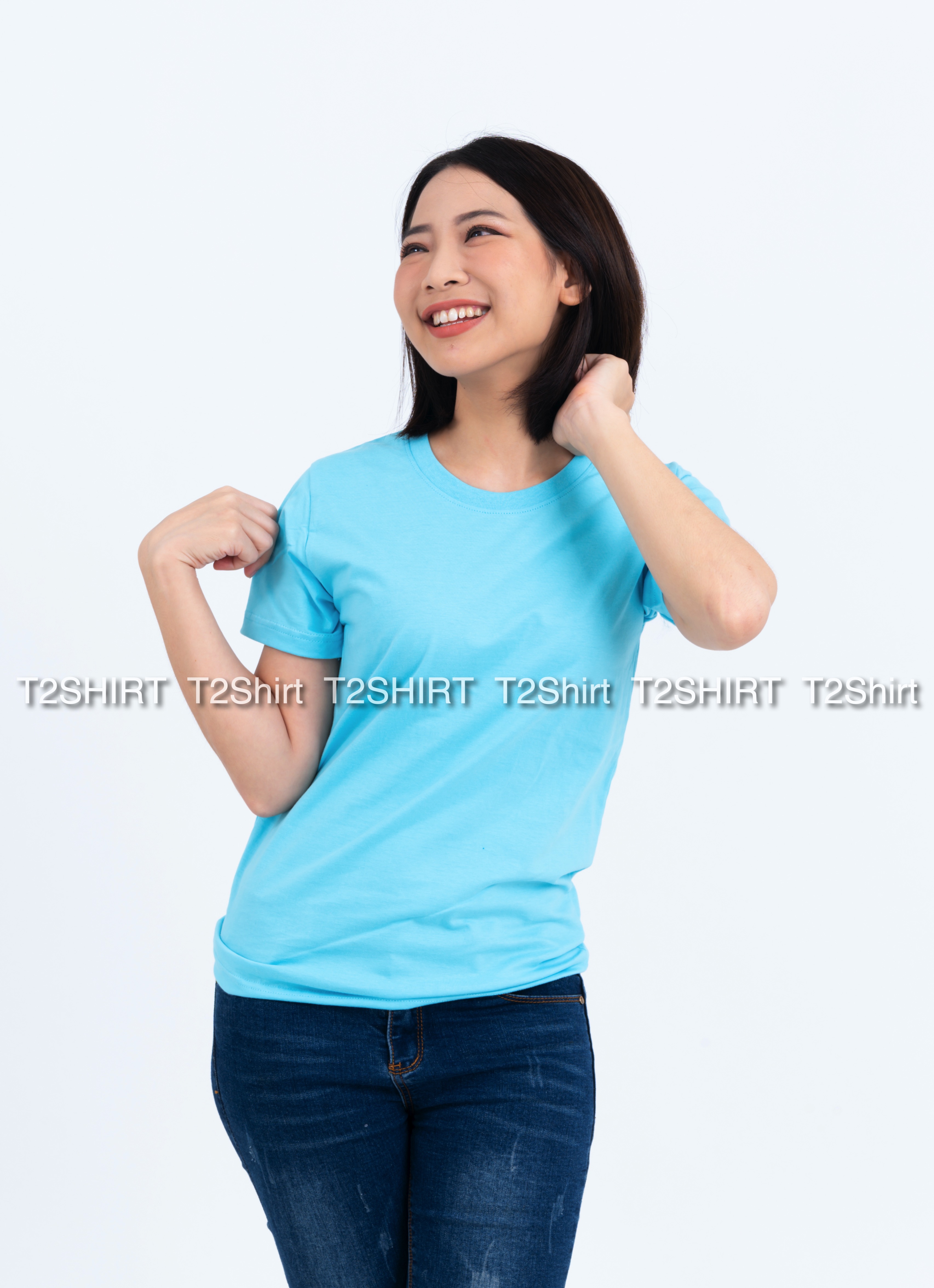 เสื้อยืด คอกลม แขนสั้น สีฟ้าอ่อน Size XL