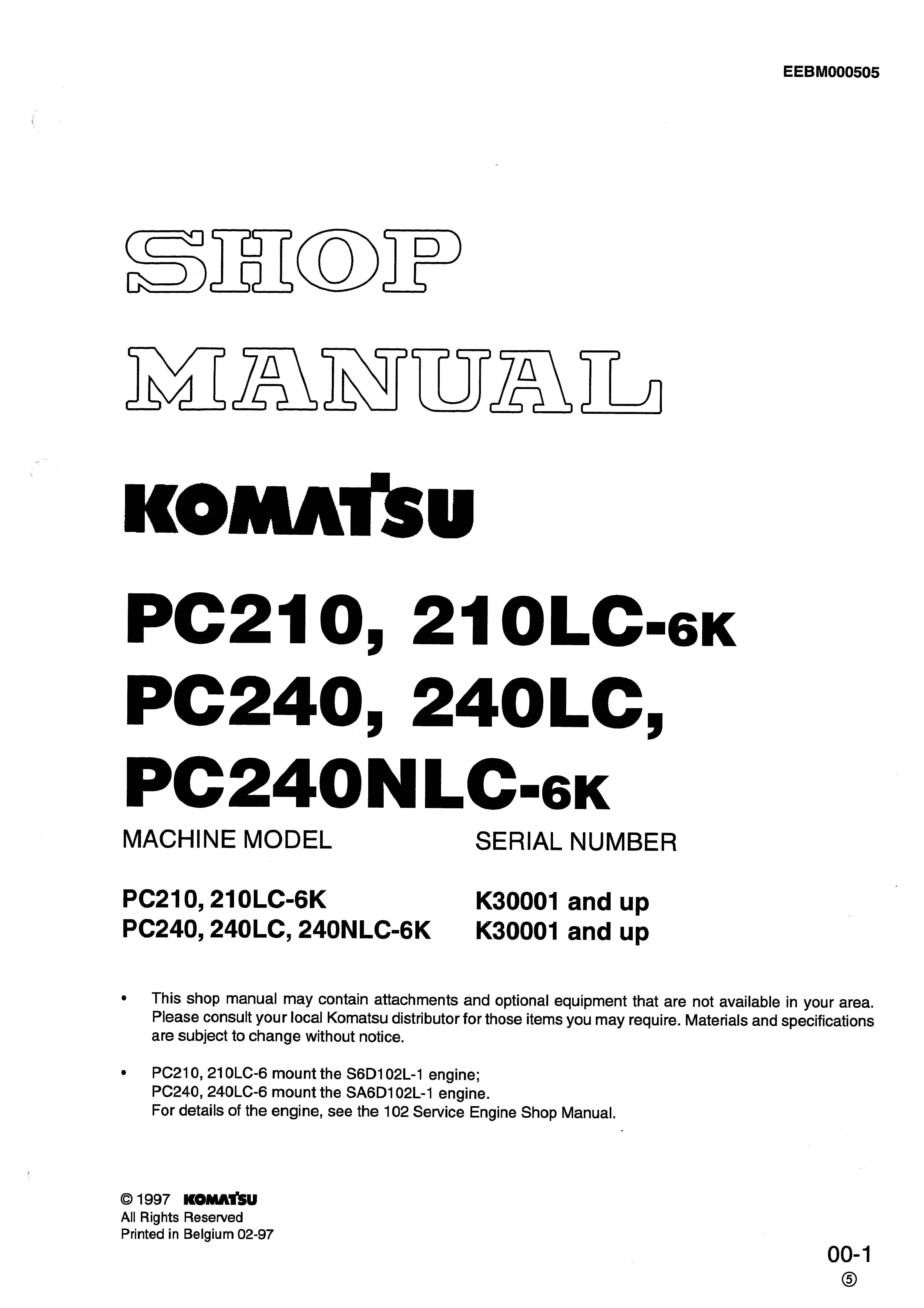หนังสือ คู่มือซ่อม วงจรไฟฟ้า วงจรไฮดรอลิก จักรกลหนัก PC210-6K,210LC-6K K30001 , PC240-6K,240LC-6K,240NLC-6K K30001 (ทั้งคัน) EN