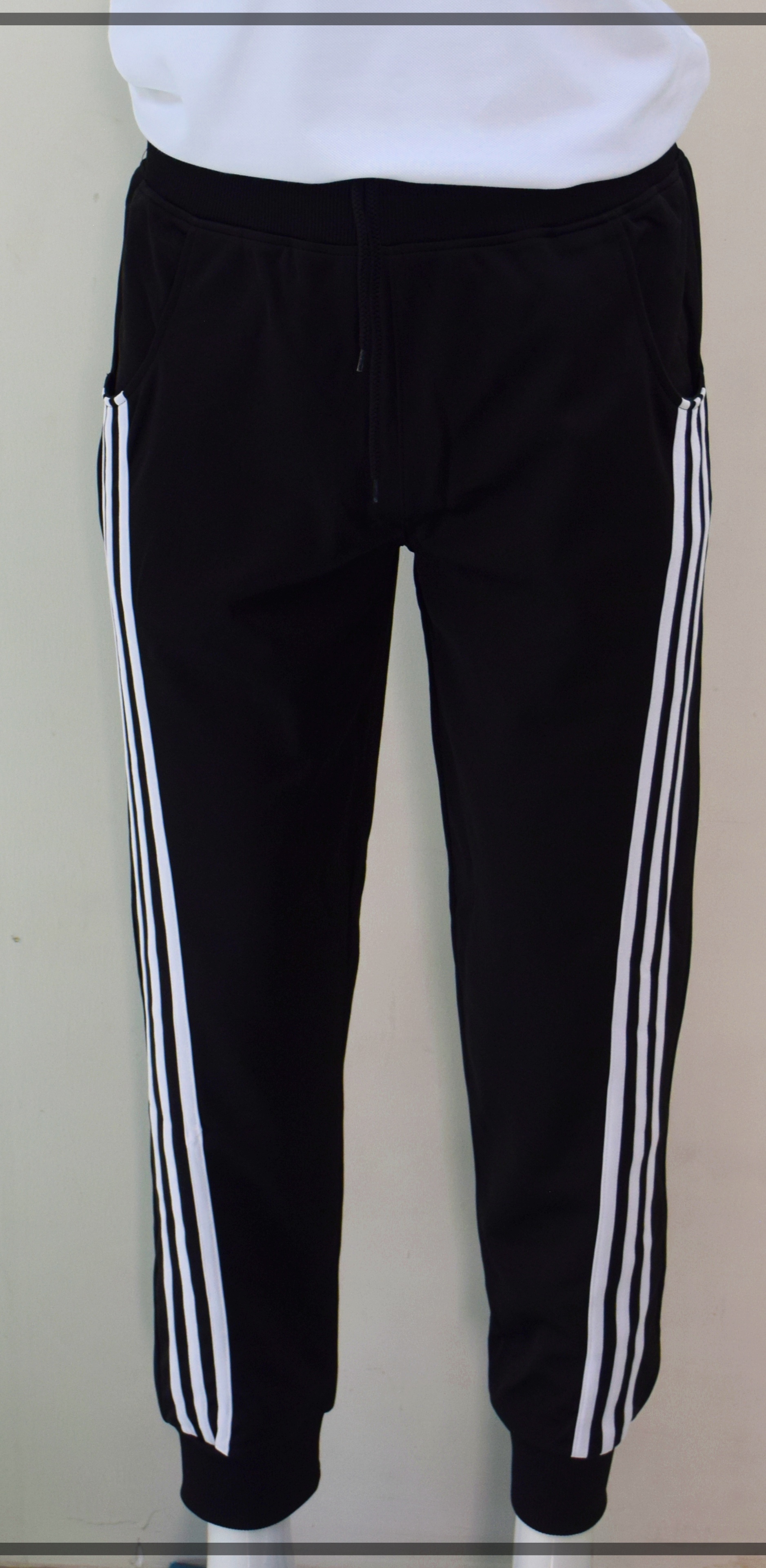 กางเกงขายาว ลายแถบ สีดำ ผ้าวอร์ม ขาจั๊ม เอวยางยืดมีเชือกปรับเอว คละไซร์ S-XXL