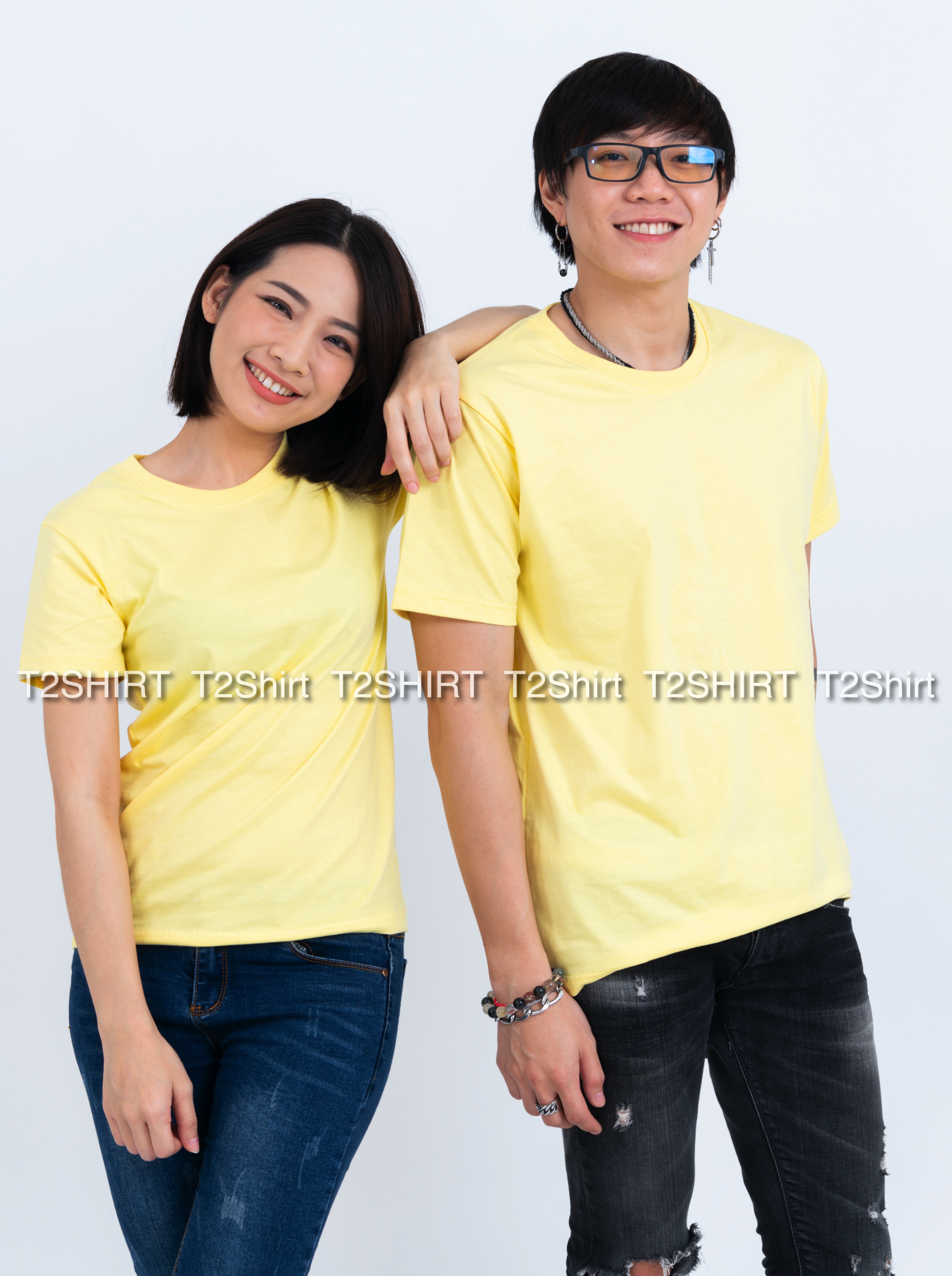 เสื้อยืด คอกลม แขนสั้น สีเหลืองพาสเทล Size 3XL
