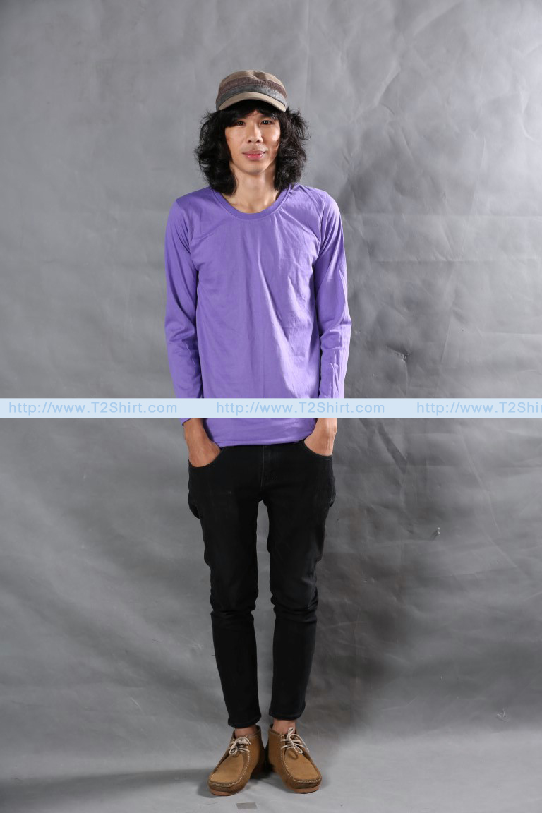 เสื้อยืด คอกลม แขนยาว สีม่วงอ่อน Size L