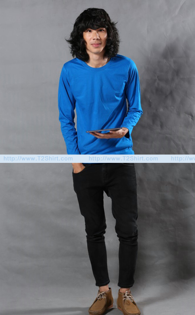เสื้อยืด คอกลม แขนยาว สีฟ้าน้ำทะเล Size L