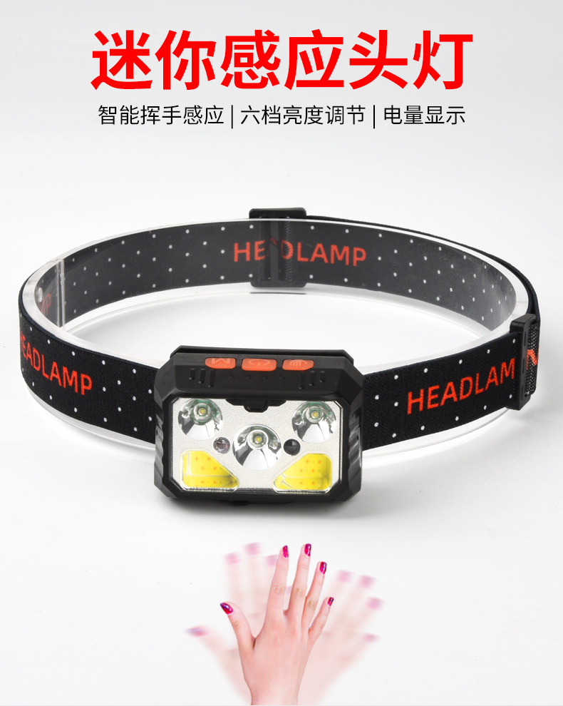 ไฟฉายคาดศีรษะ แบบกระทัดรัด 5 หลอด XPE และ COB พร้อมเซนเซอร์เปิด ปิด Strong Wolf TD 12703