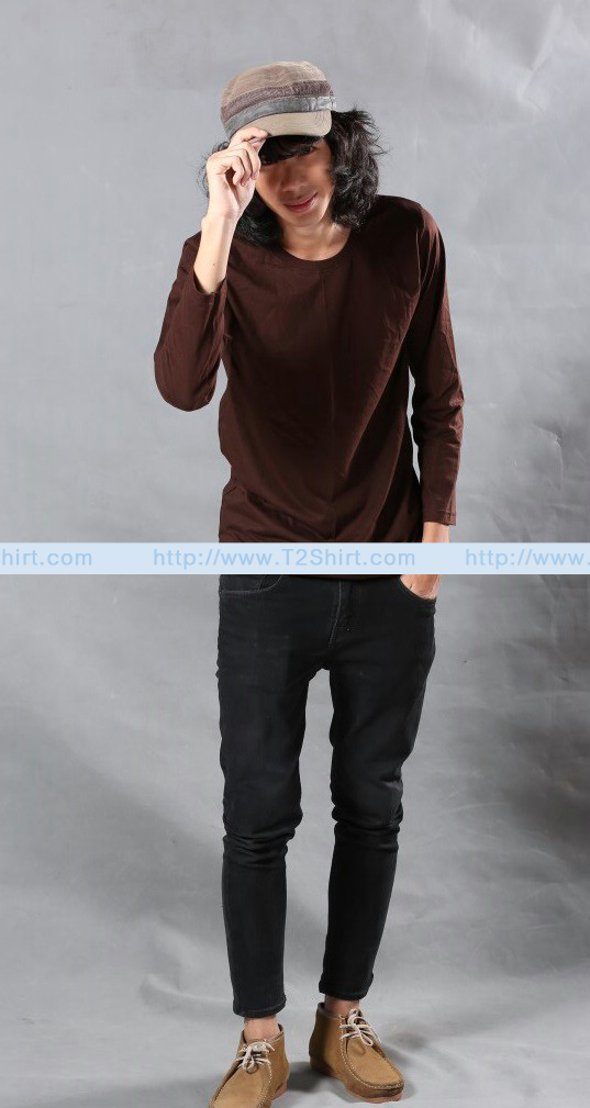 เสื้อยืด คอกลม แขนยาว สีน้ำตาล Size 2XL
