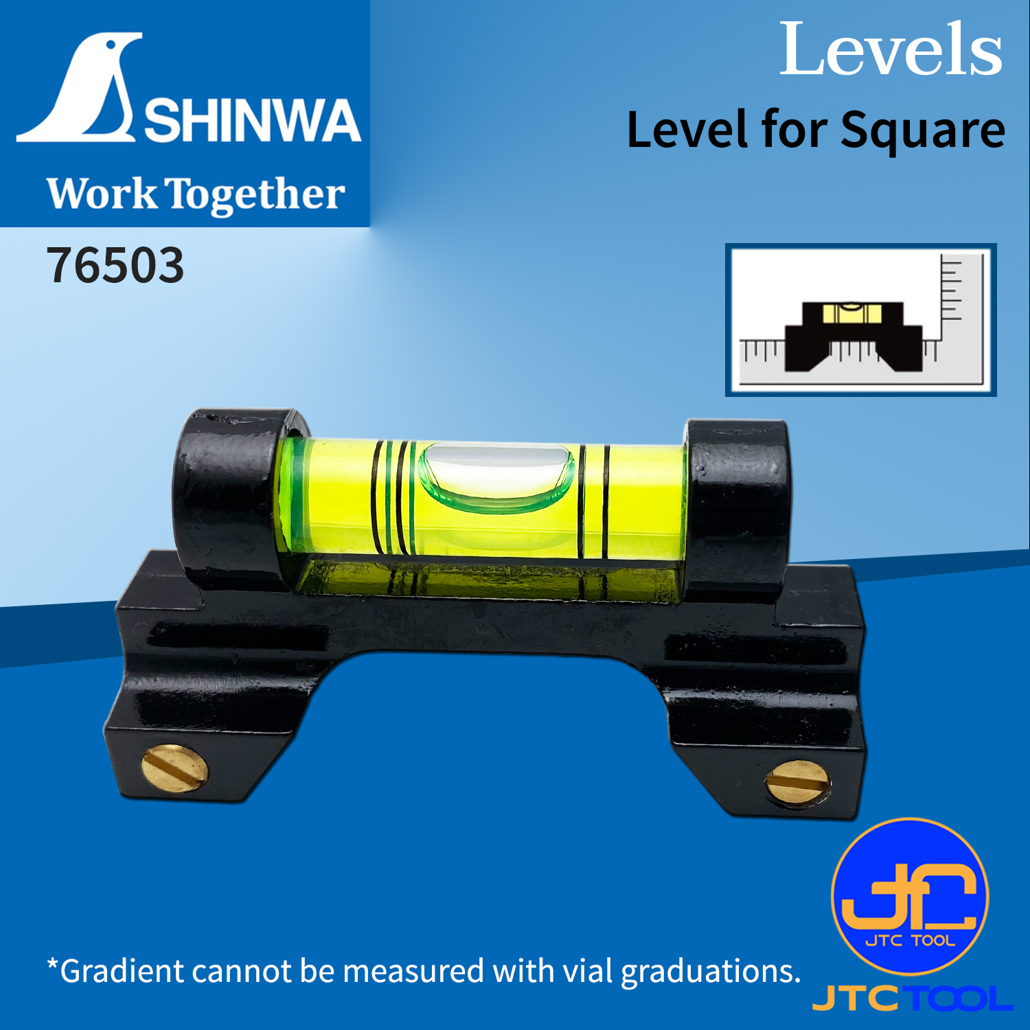 Shinwa ระดับน้ำอลูมิเนียมขนาดเล็ก วัดฉากพร้อมขีดบอกช่วงตำแหน่ง รุ่น 76503 - Aluminum Level for Square No.76503