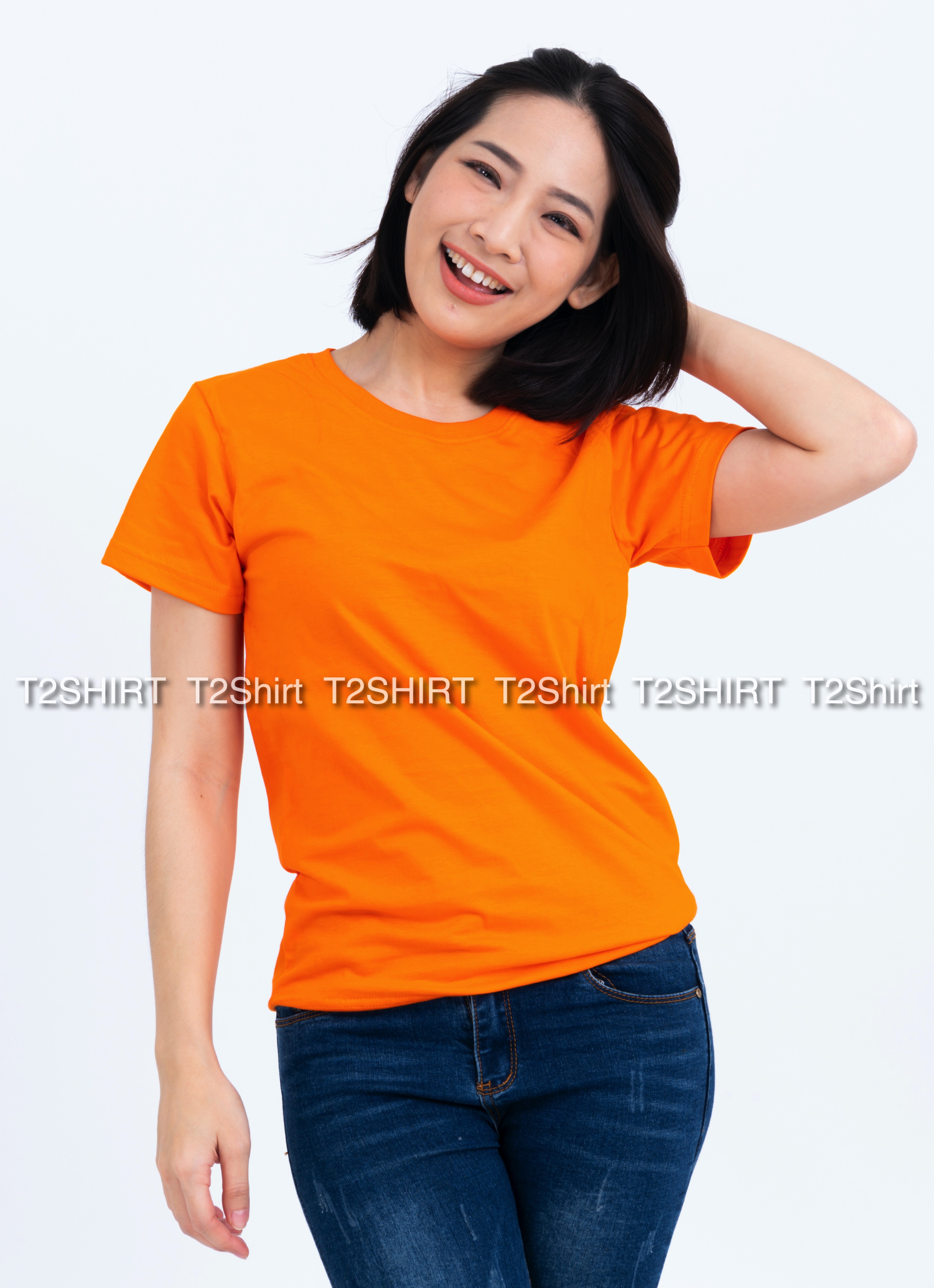เสื้อยืด คอกลม แขนสั้น สีส้ม Size XL