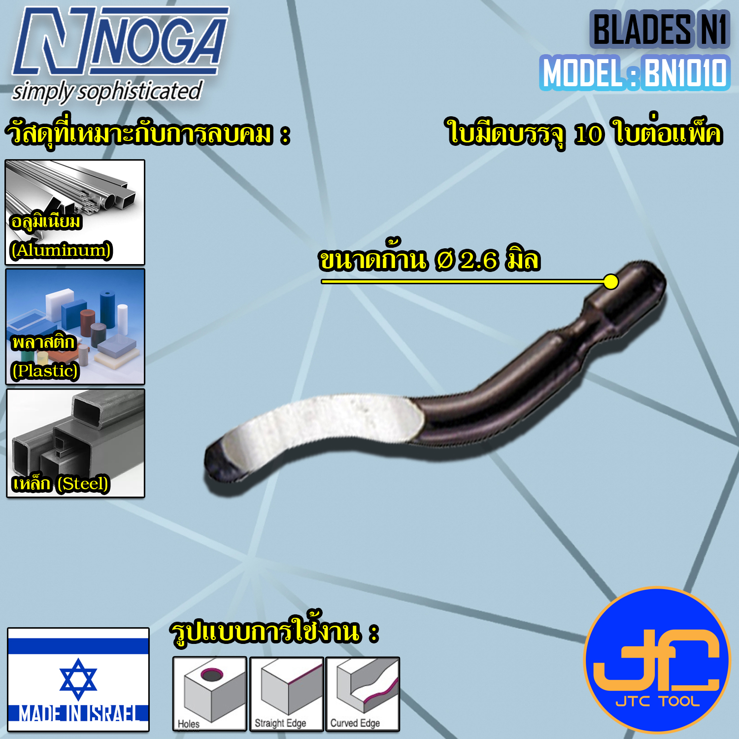Noga อะไหล่มีดลบครีบลบคม 10 ใบมีดขนาด 2.6มิล รุ่น BN1010 - Spare Blades 10pcs. Dia.2.6 mm. Model BN1010