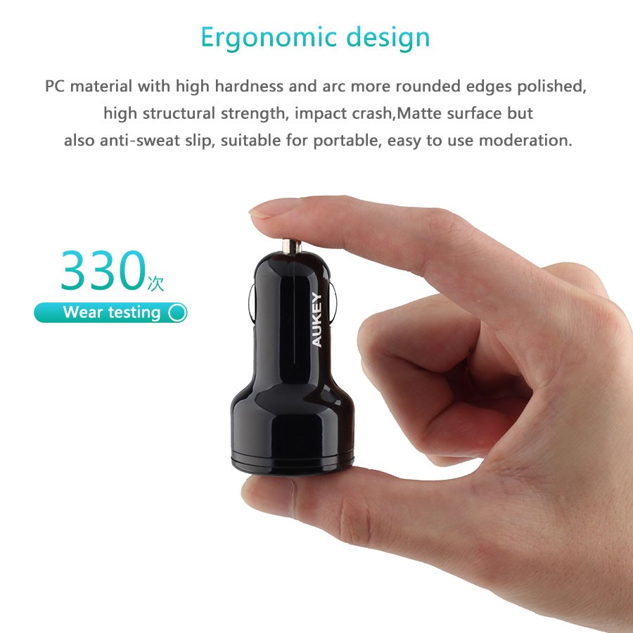 ที่ชาร์จในรถ Aukey 2-Port USB Car Charger with PowerAll (QC 3.0 + QC 2.0 + AIPower) + แถมสาย Aukey USB (CC-T8)