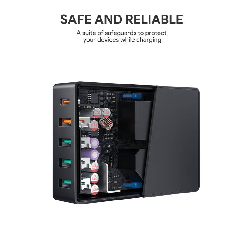 Adapter Aukey ชาร์จเร็ว ( 5 Port | PD | QC 3.0 | Fast Charger | GaN | 63W ) - Black