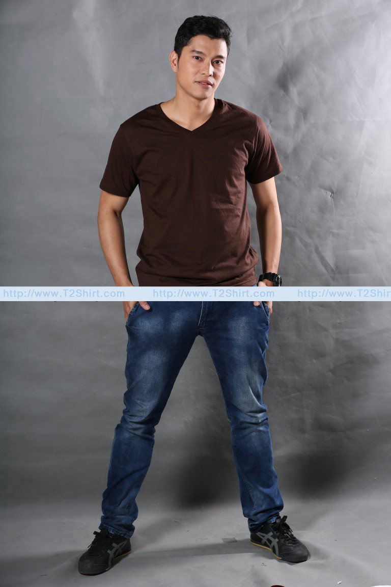 เสื้อยืด คอวี แขนสั้น สีน้ำตาล Size 3XL