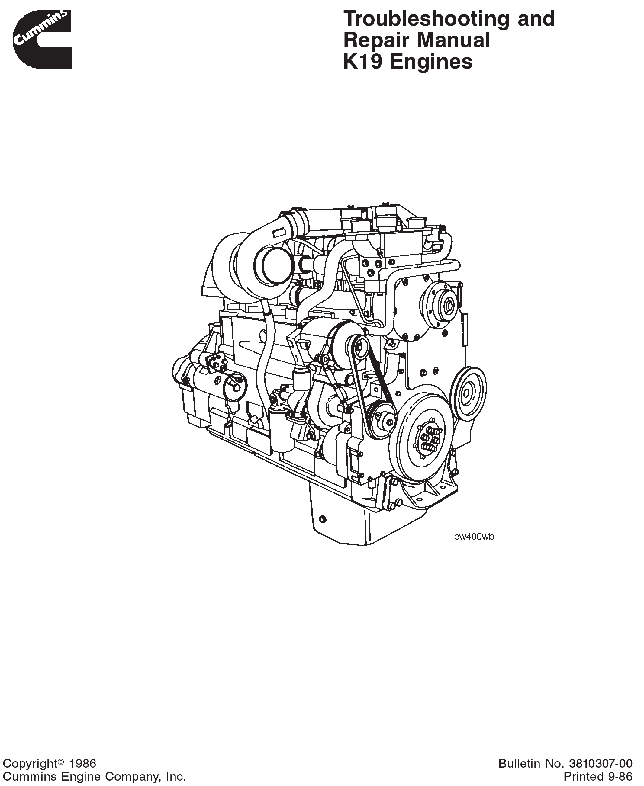 หนังสือ คู่มือการซ่อมเครื่องยนต์ Cummins K19 Series Diesel Engine Troubleshooting and Repair Manual