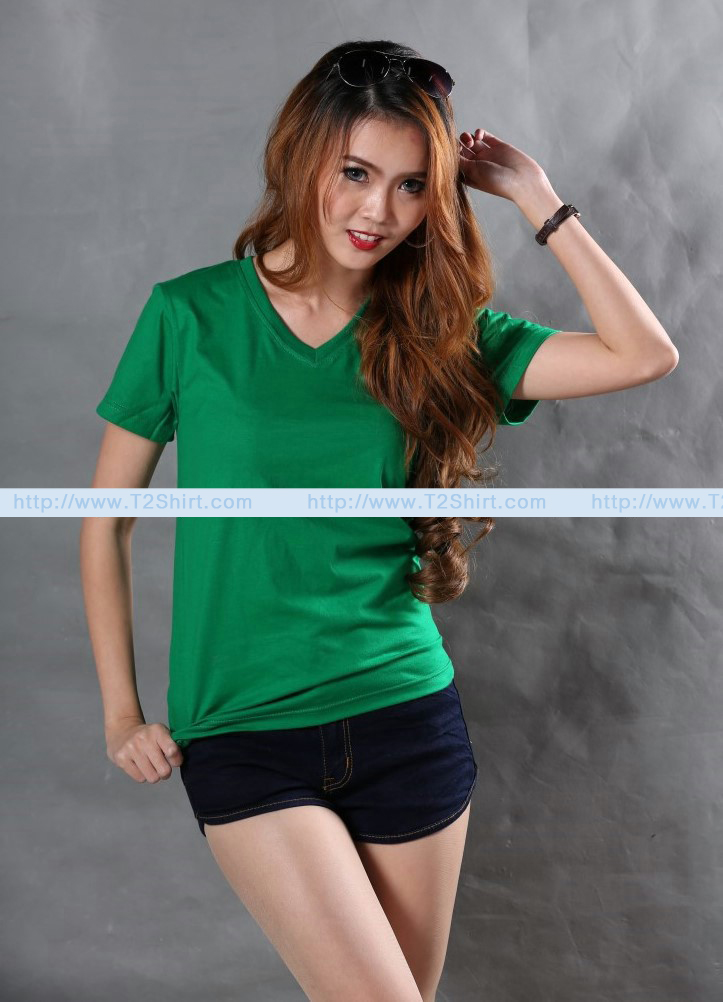 เสื้อยืด คอวี แขนสั้น สีเขียวใบไม้ Size 4XL