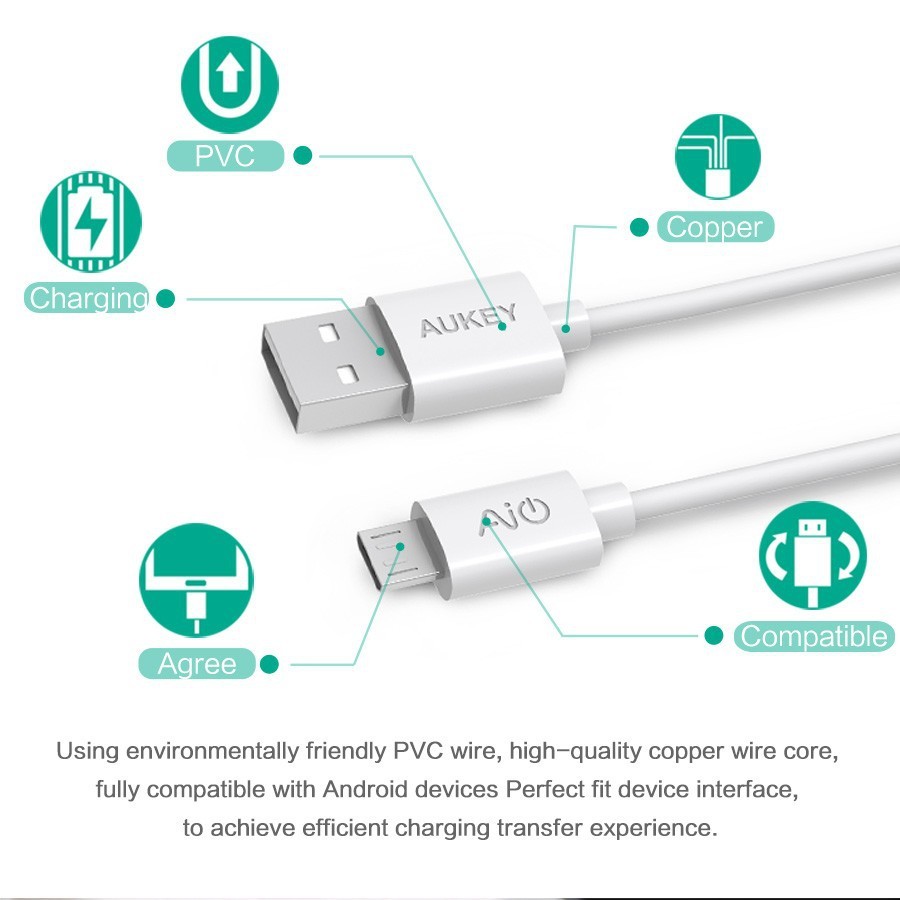 [Pack 5 เส้น] สายชาร์จ/ซิงค์ Aukey Micro USB 2.0 Data Sync Charge Cable (สีดำ) (CB-D5)