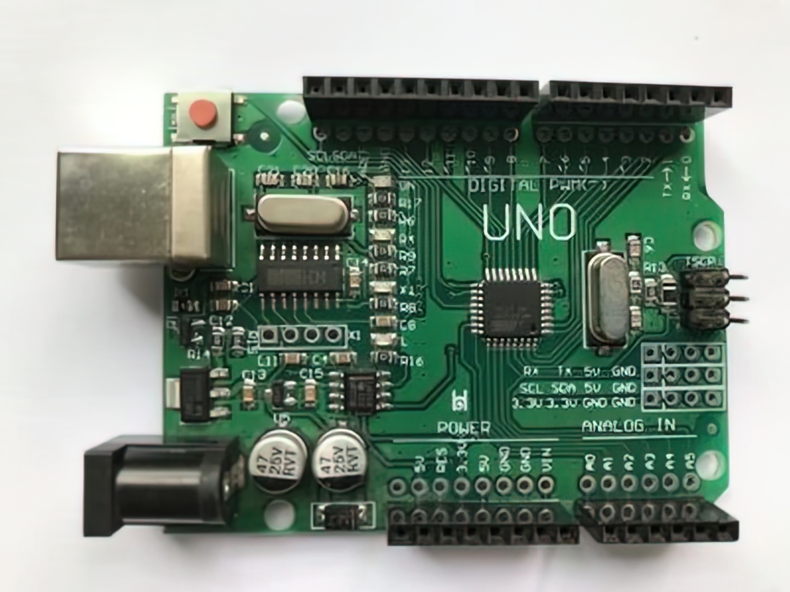 Green Arduino UNO R3 SMD บอร์ดเขียว พร้อมก้างปลาและสาย USB