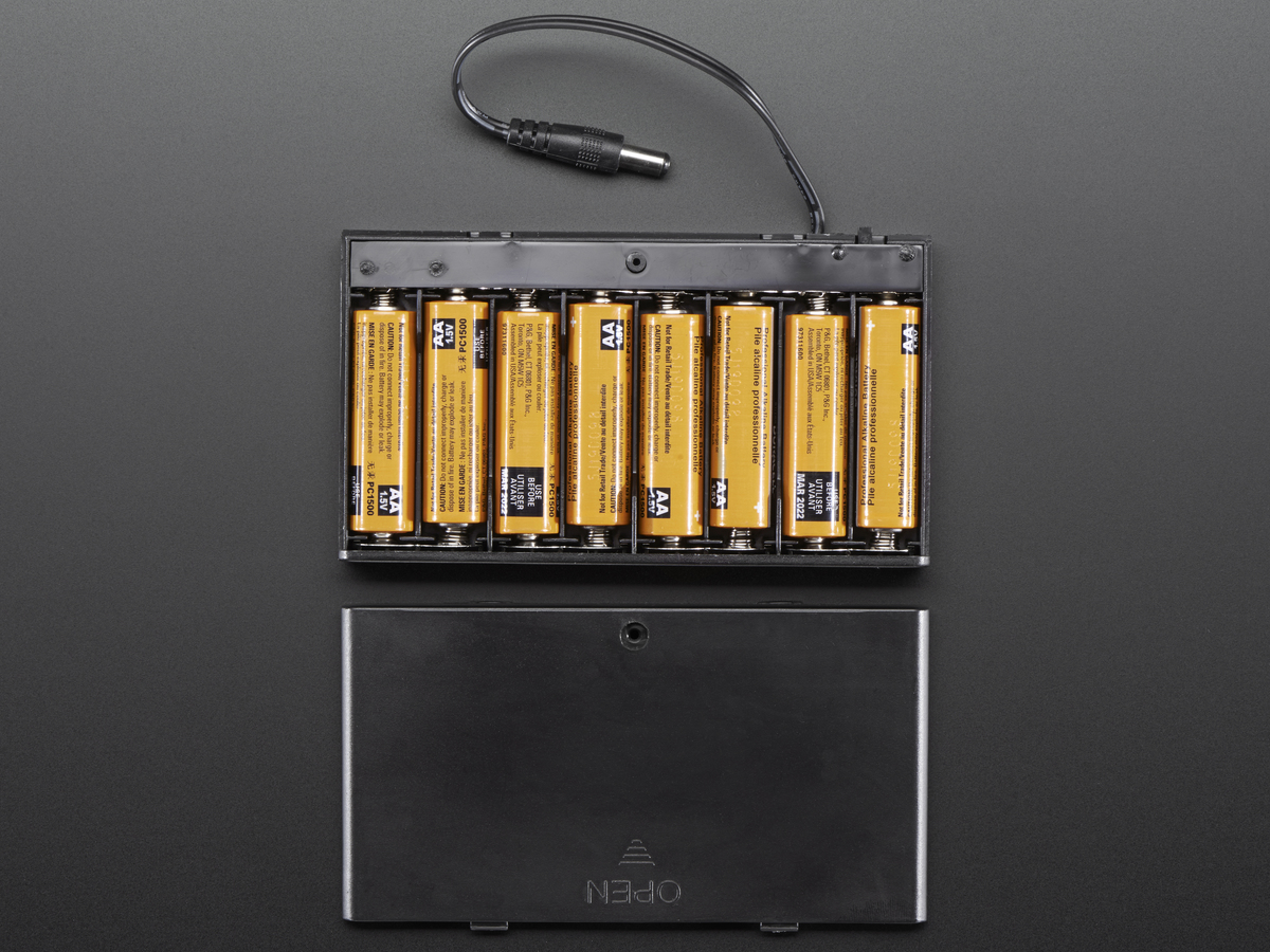 รางถ่าน 8 ก้อน AA 12V (ก้อนละ 1.5V) มีฝาปิดและสวิทช์เปิด-ปิด พร้อมหัวแจ็ค 5.5/2.1mm สำหรับต่อเข้า Arduino