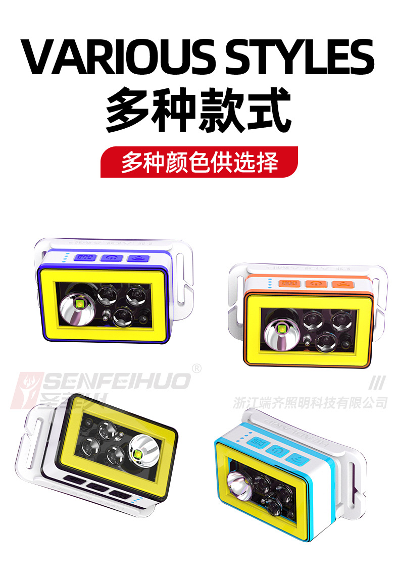 ไฟฉายคาดศีรษะแบบมีไฟ 3 สี แดง น้ำเงิน เขียว และแสงขาวปกติ และมี COB มีอินฟราเรด Santafe Fire T81 ตัวไฟฉายสีน้ำเงิน ขาว