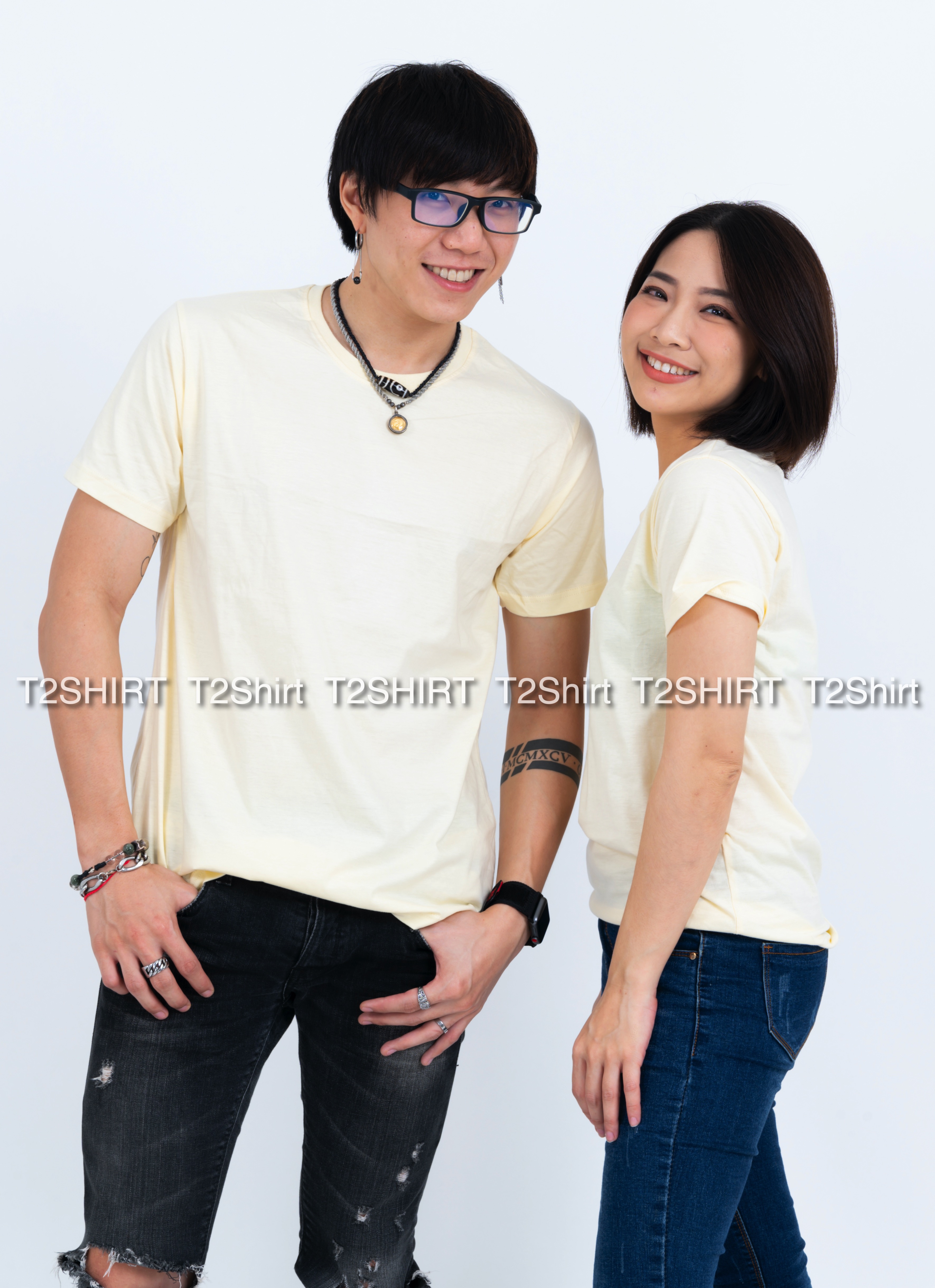 เสื้อยืด คอกลม แขนสั้น สีครีม Size S