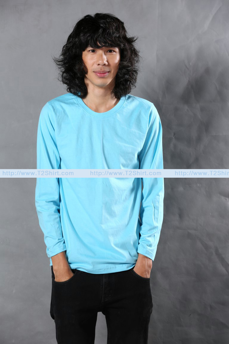 เสื้อยืด คอกลม แขนยาว สีฟ้าอ่อน Size 2XL
