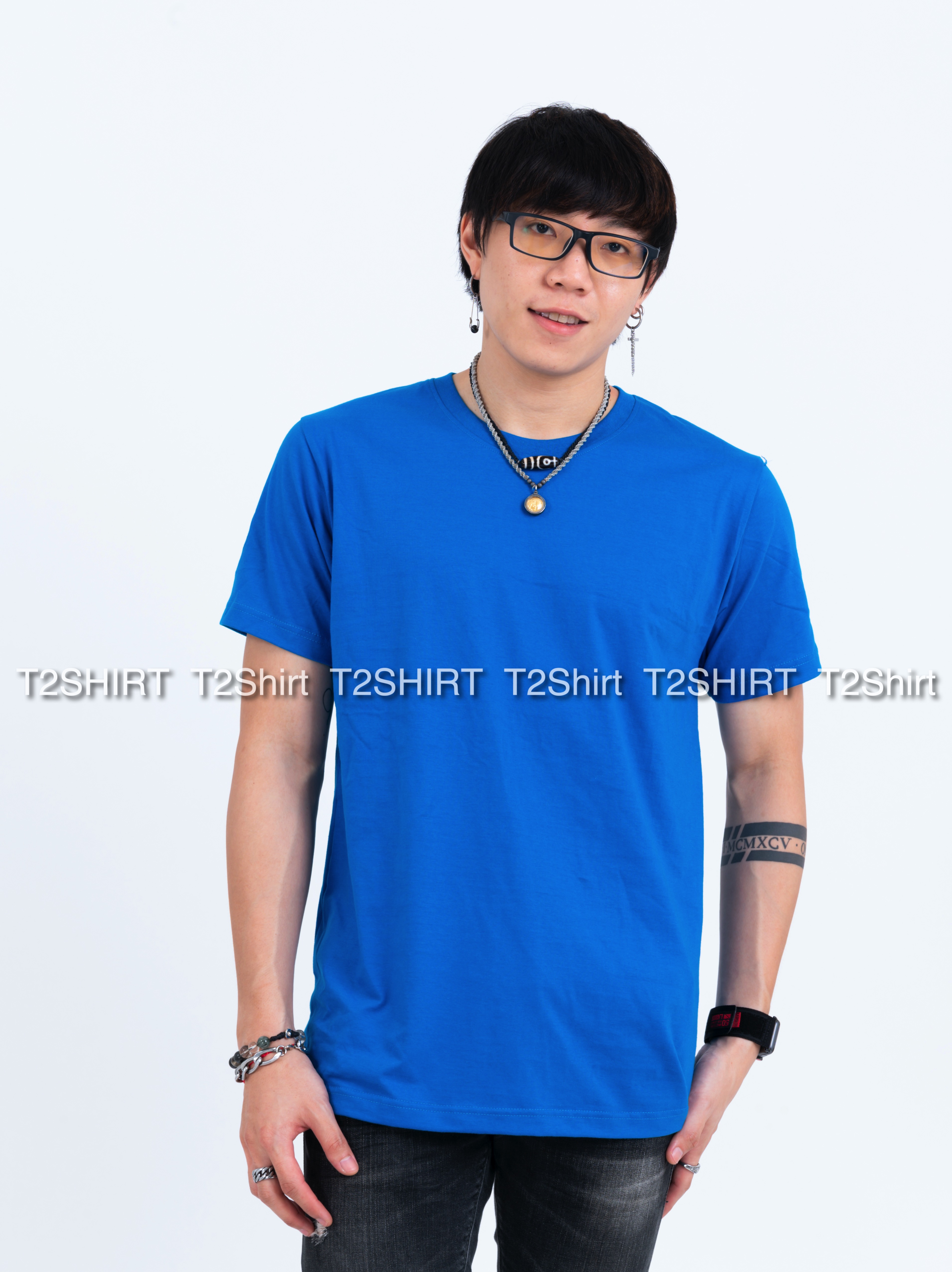 เสื้อยืด คอกลม แขนสั้น สีฟ้าทะเล Size 4XL