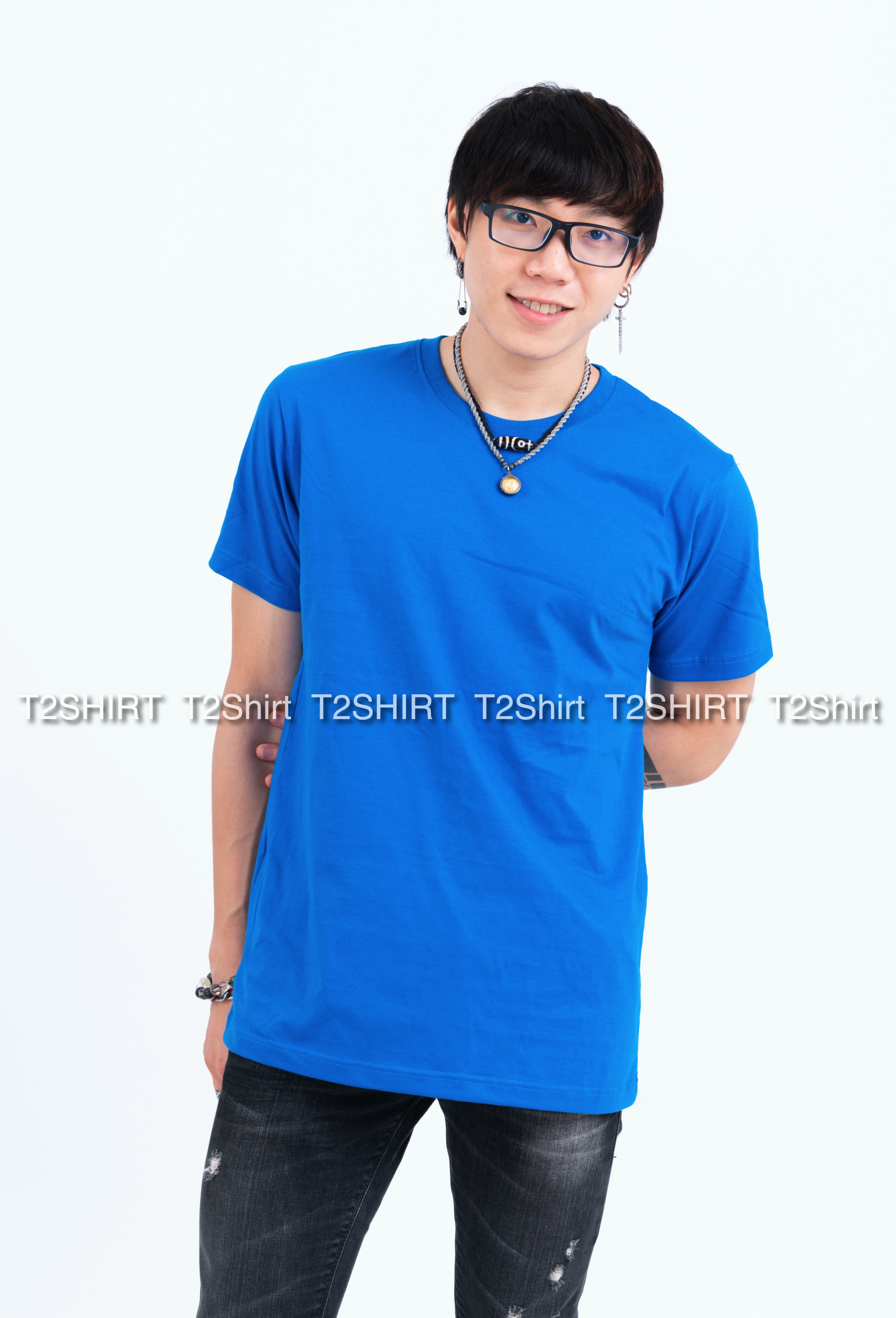 เสื้อยืด คอกลม แขนสั้น สีฟ้าทะเล Size 2XL