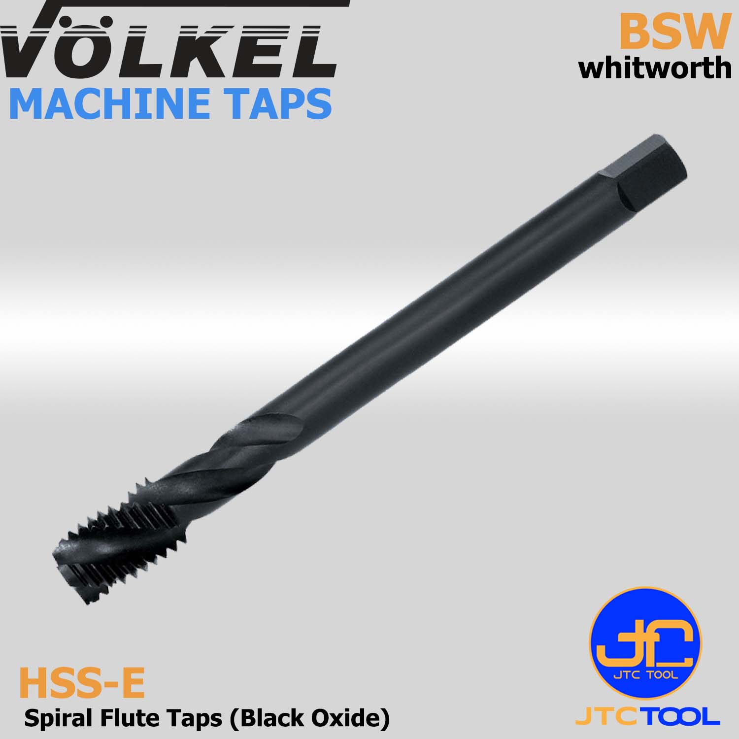 ดอกต๊าปเครื่องร่องเลื้อยไฮสปีดโคบอลสีดำหน่วยนิ้ว(BSW) - HSS-E Machine Taps Spiral Flute Black Oxide Whitworth Thread (BSW) [Brand: Volkel]