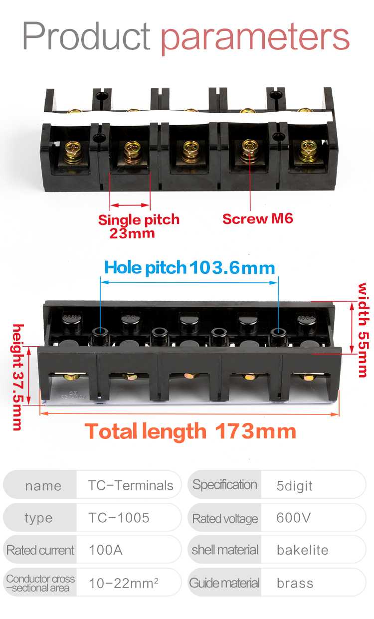 TC-1005 Terminal Block เทอร์มินอลบล็อก 5 ช่อง 600V 100A